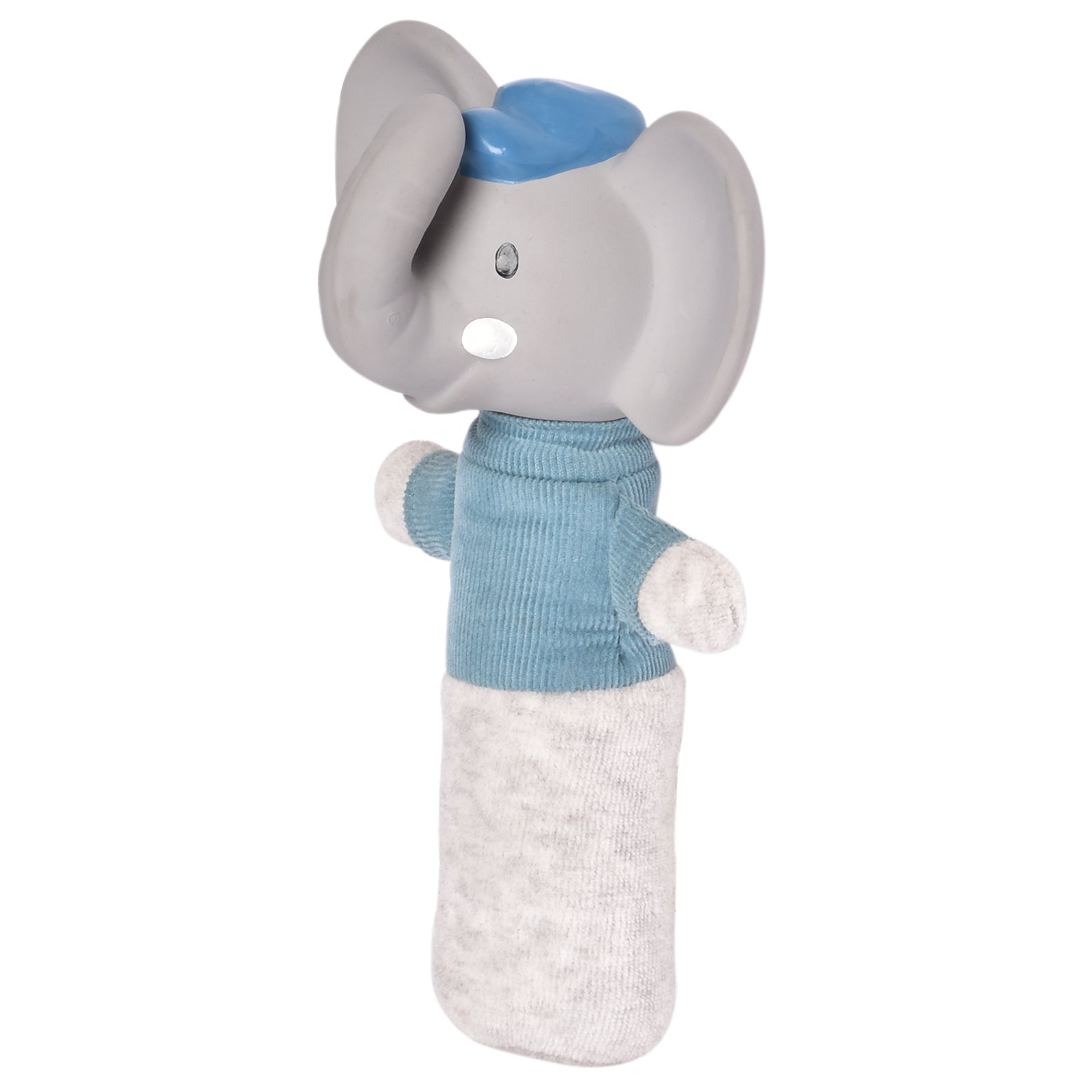 Alvin the Elephant - Soft Squeaker and Teether Toy With Organic Natural Rubber Head Tikiri Toys   