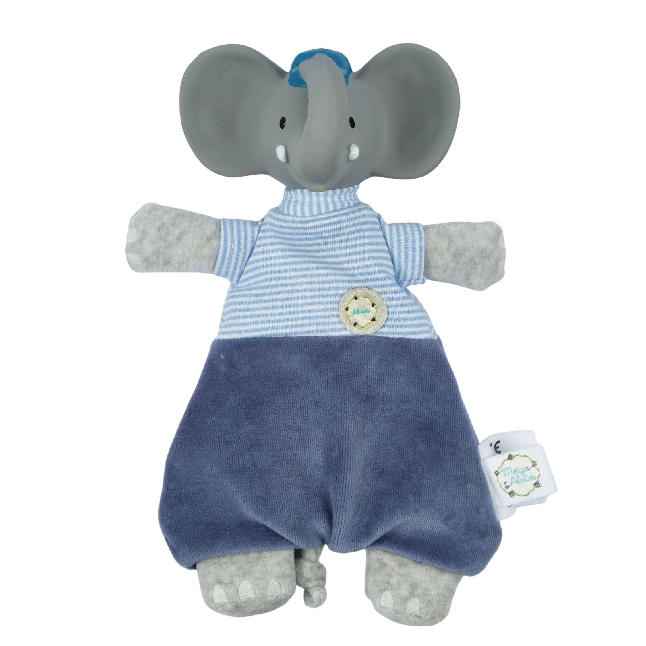 Alvin the Elephant Velour Lovey With Organic Natural Rubber Teether Head Tikiri Toys   