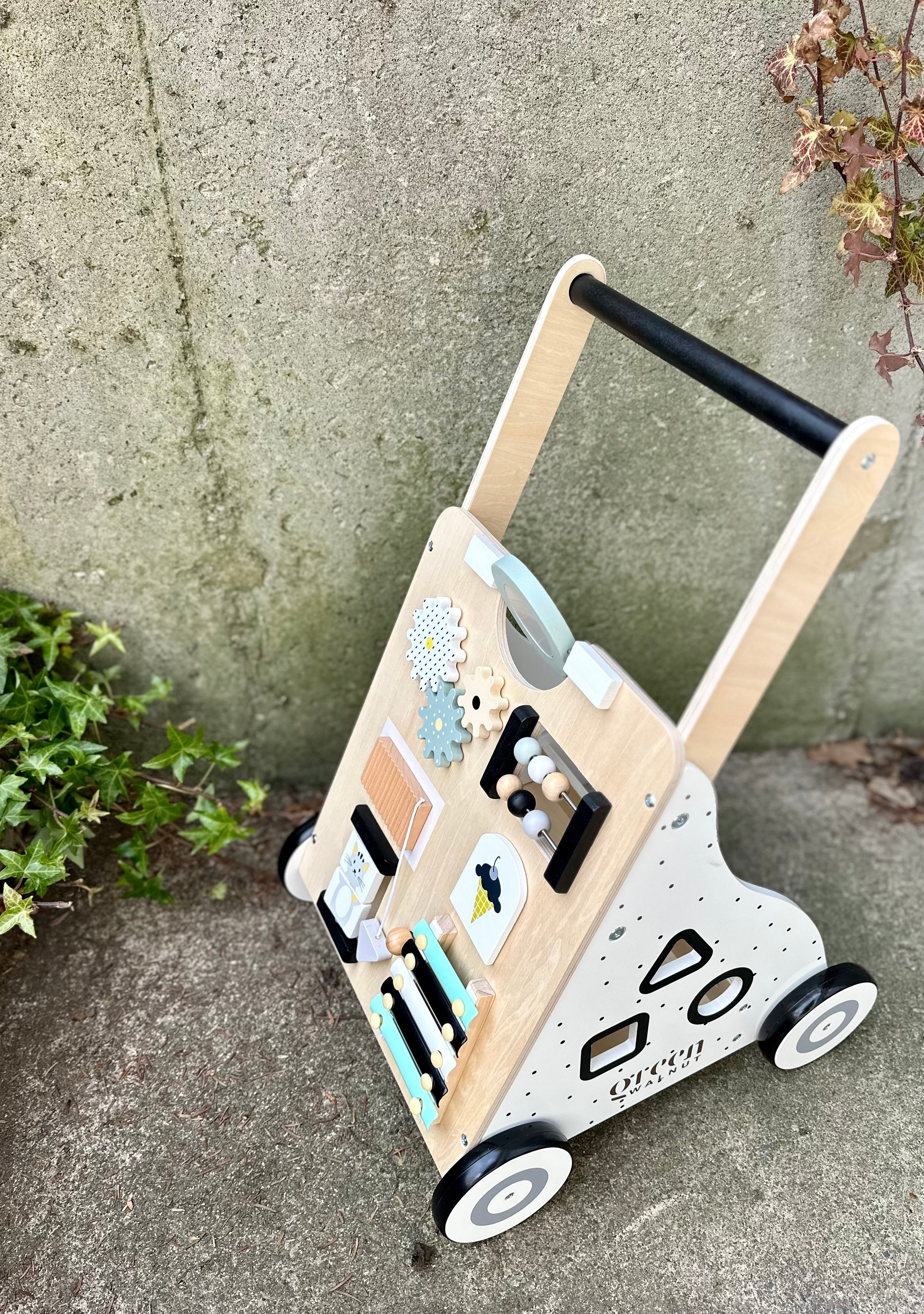 Wooden Activity Walker | Wooden Baby Walker | Toddler Walker Green Walnut   