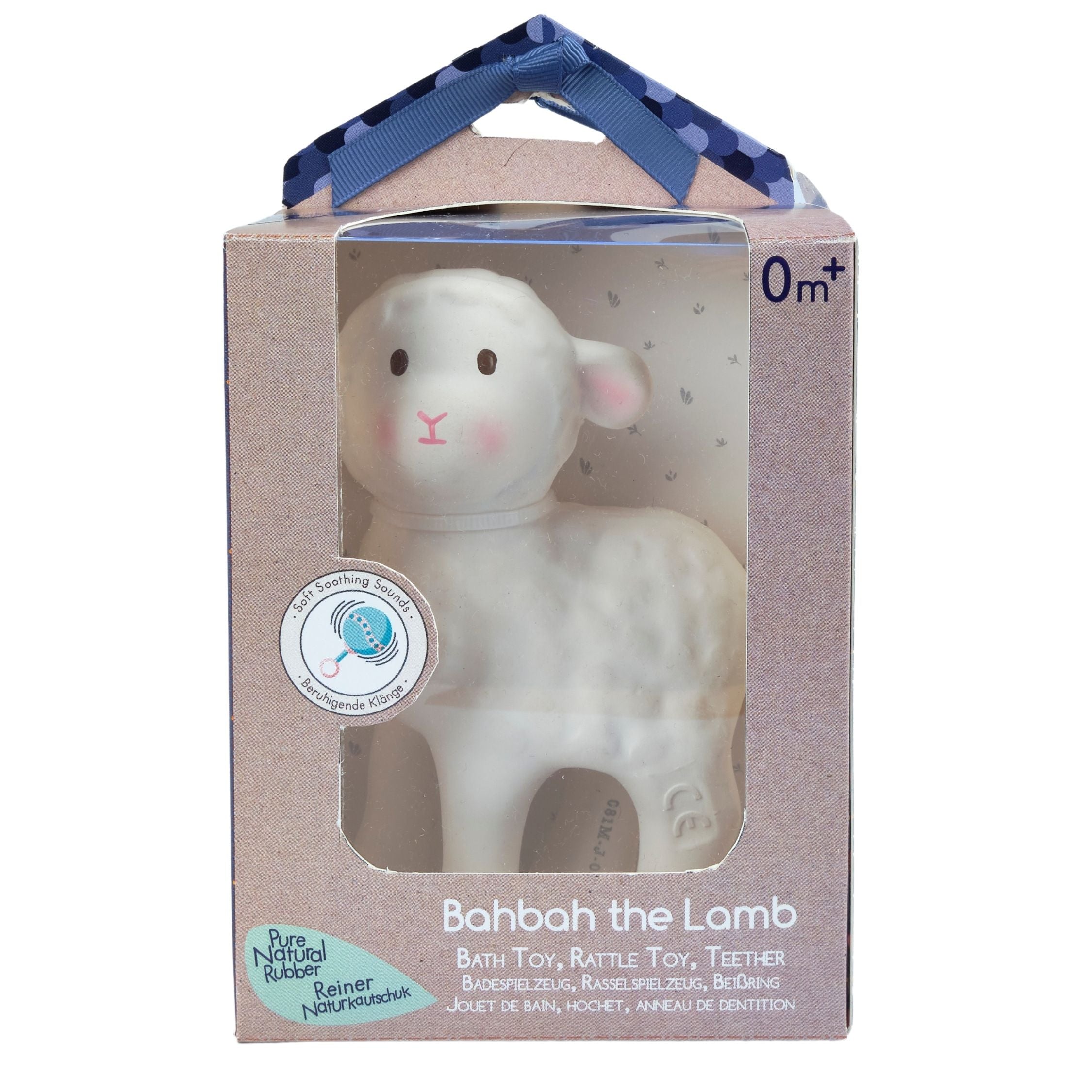 Bahbah the Lamb Organic Natural Rubber Teether, Rattle & Bath Toy Tikiri Toys   