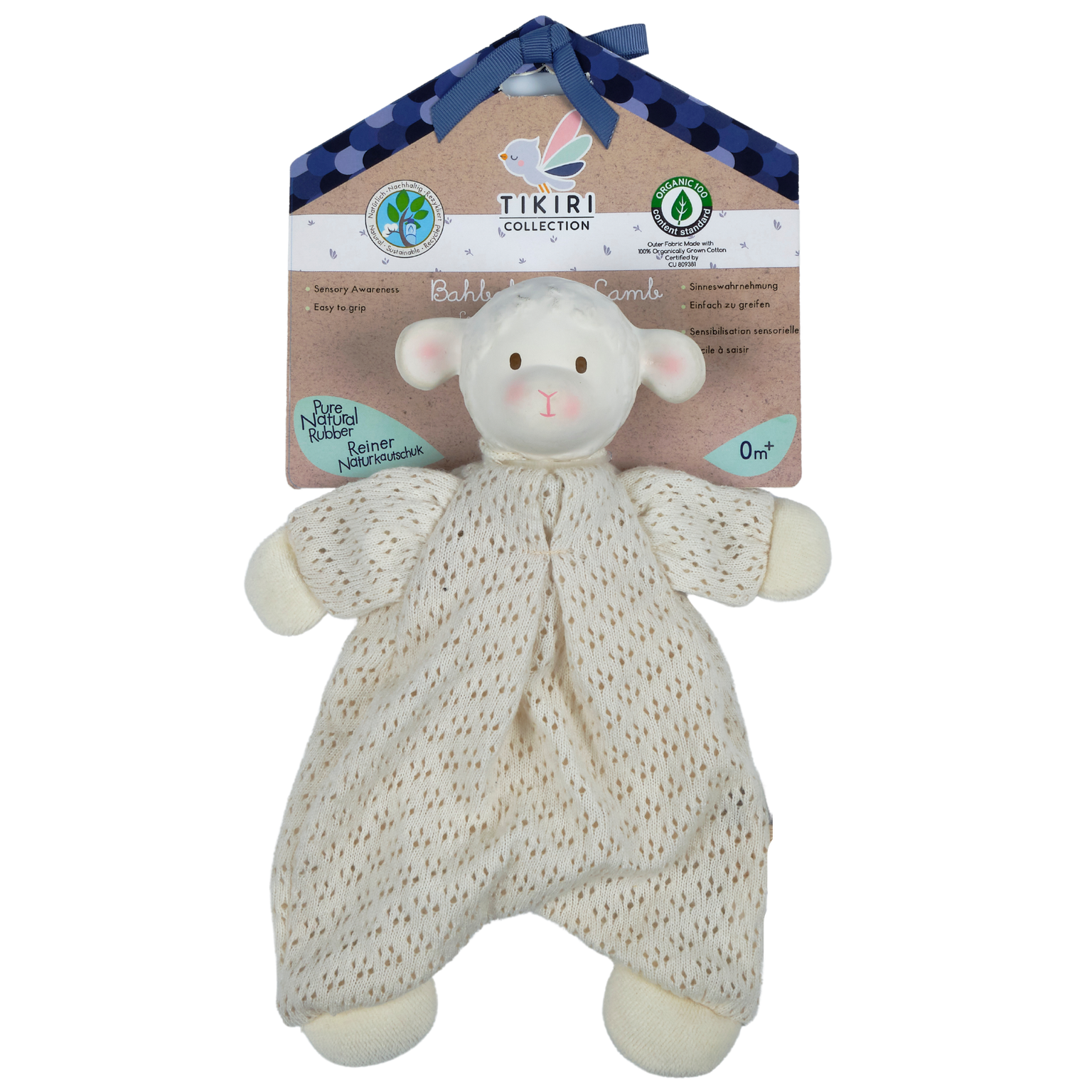 Bahbah the Lamb Baby Lovey With Organic Natural Rubber Teether Head Tikiri Toys   