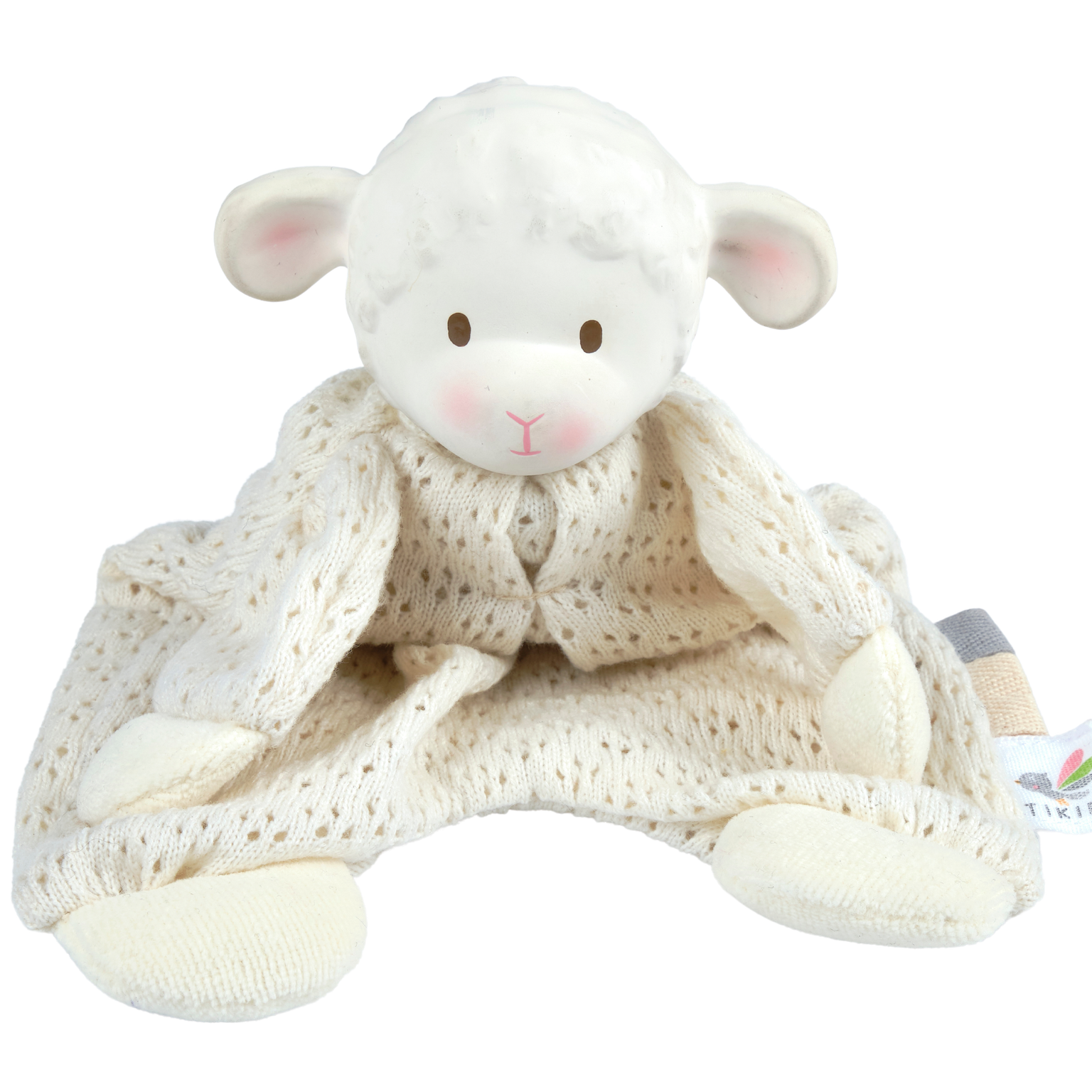 Bahbah the Lamb Baby Lovey With Organic Natural Rubber Teether Head Tikiri Toys   