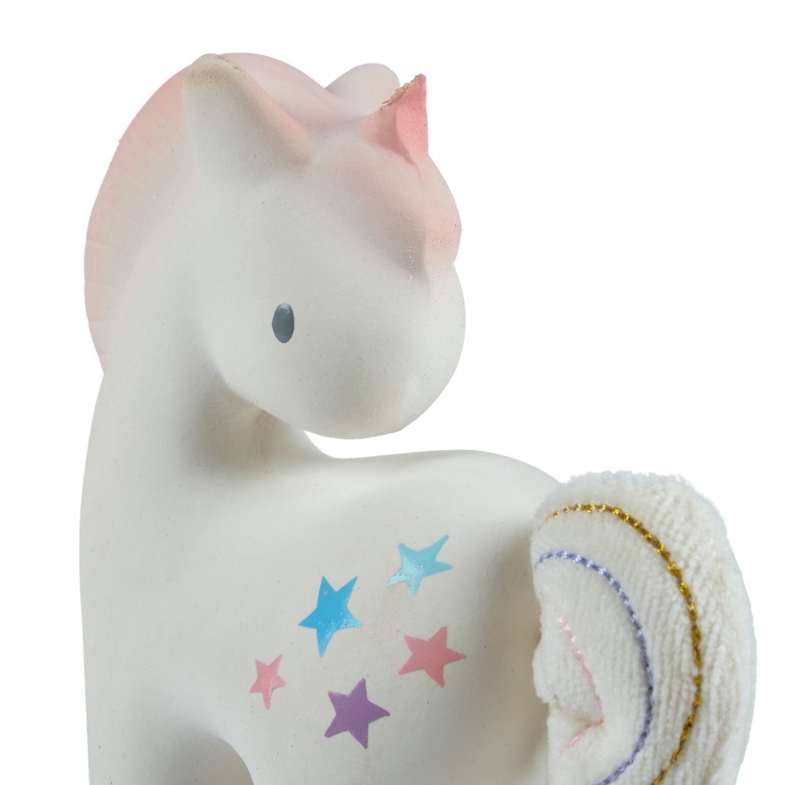 Cotton Candy Unicorn Organic Natural Rubber Rattle With Crinkle Tail Tikiri Toys   