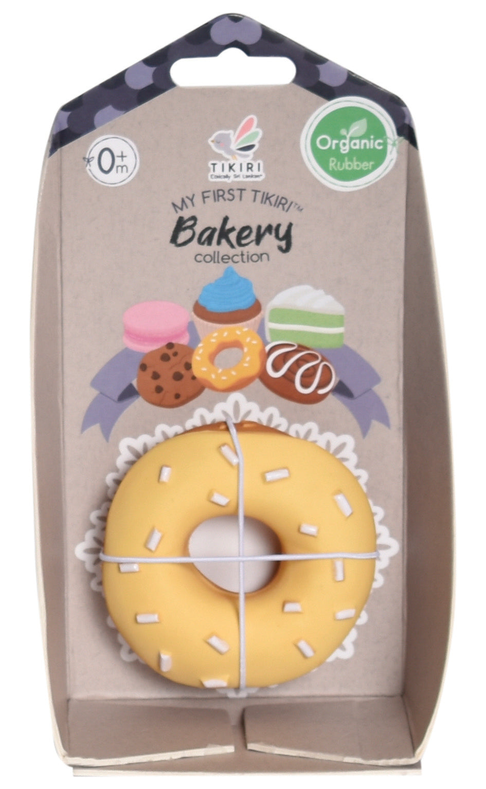 Donut Natural Rubber Teether, Rattle & Pretend Play Tikiri Toys   