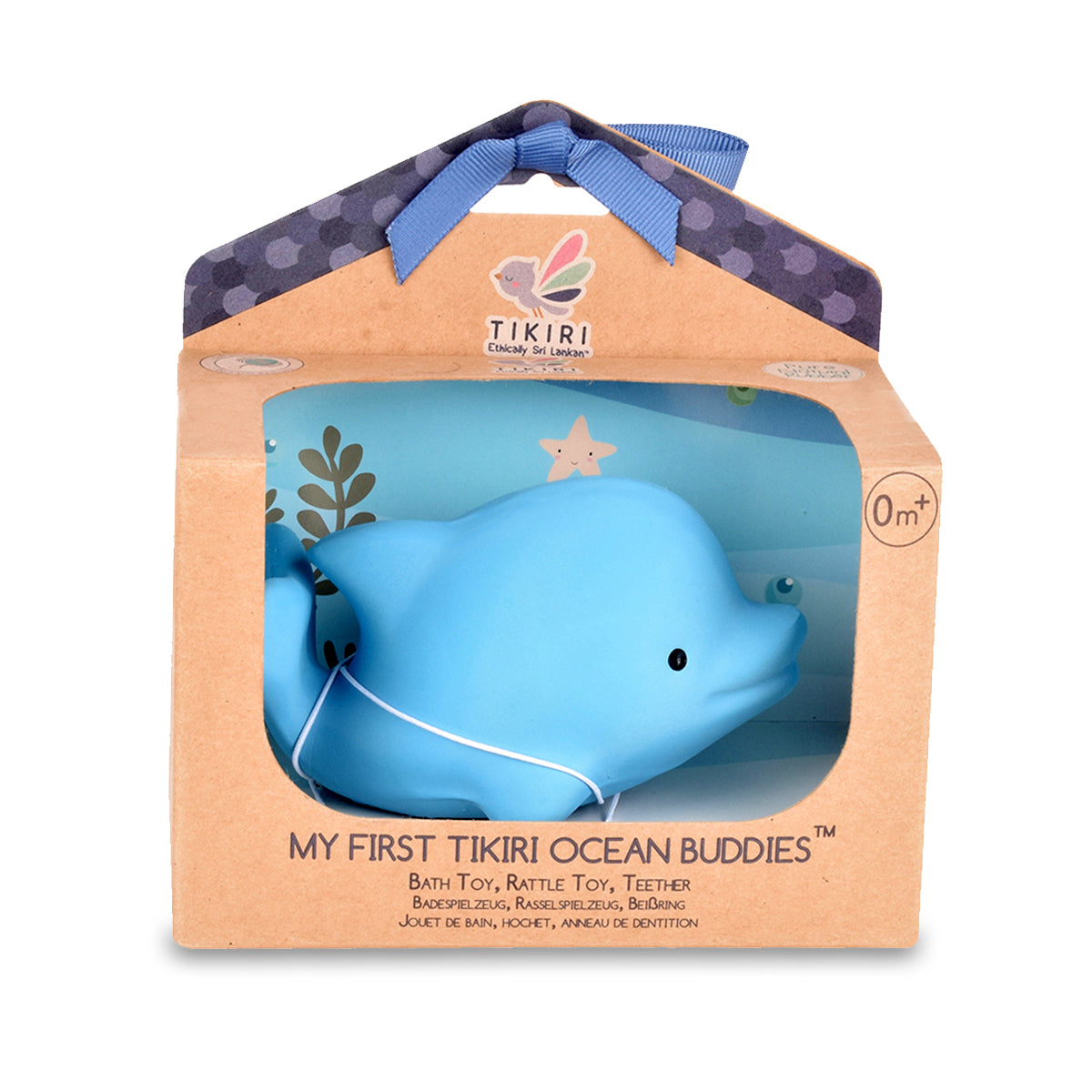 Dolphin Organic Natural Rubber Rattle, Teether & Bath Toy Tikiri Toys   