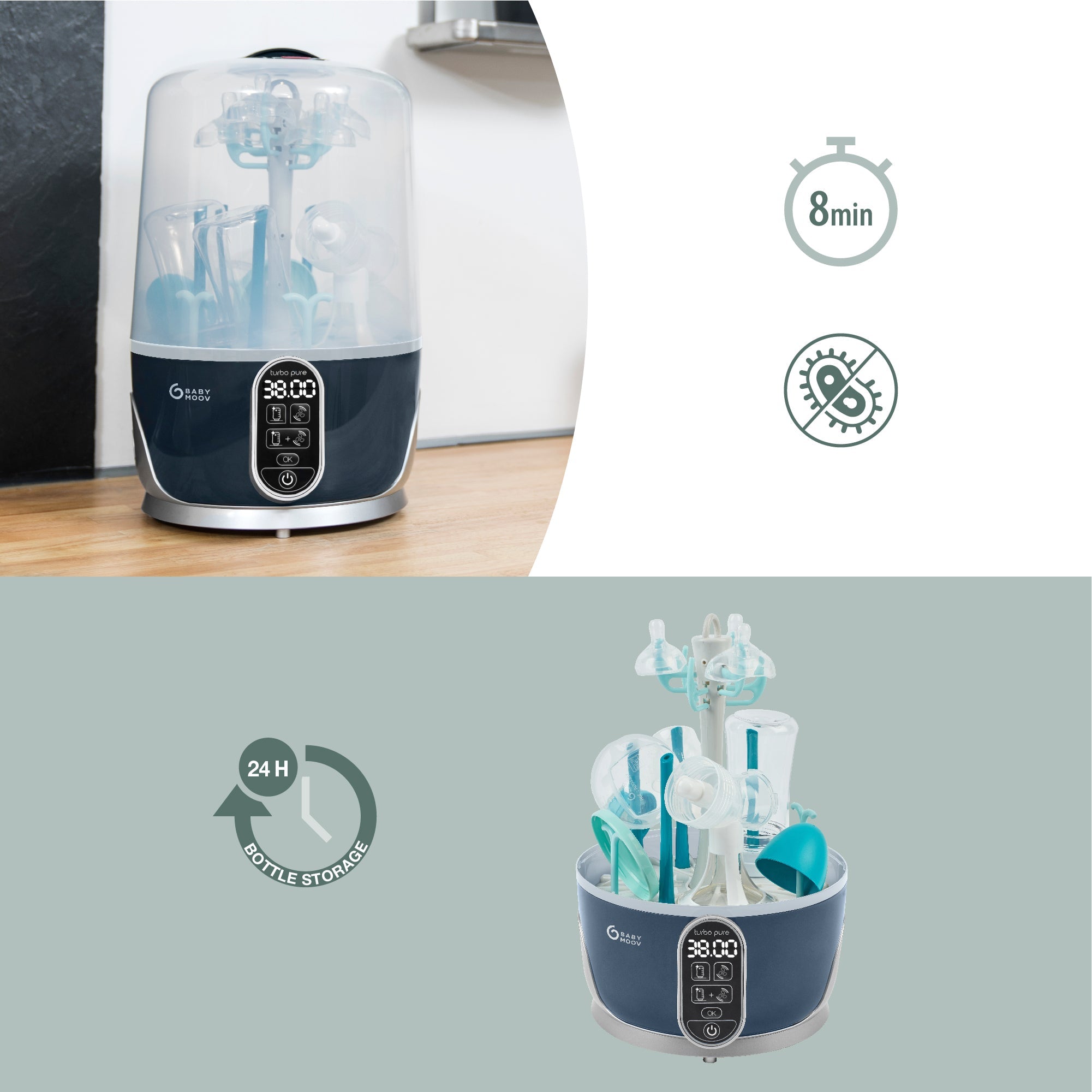 Turbo Pure 3-in-1 Steriliser, Dryer & Purified Bottle Storage Babymoov   