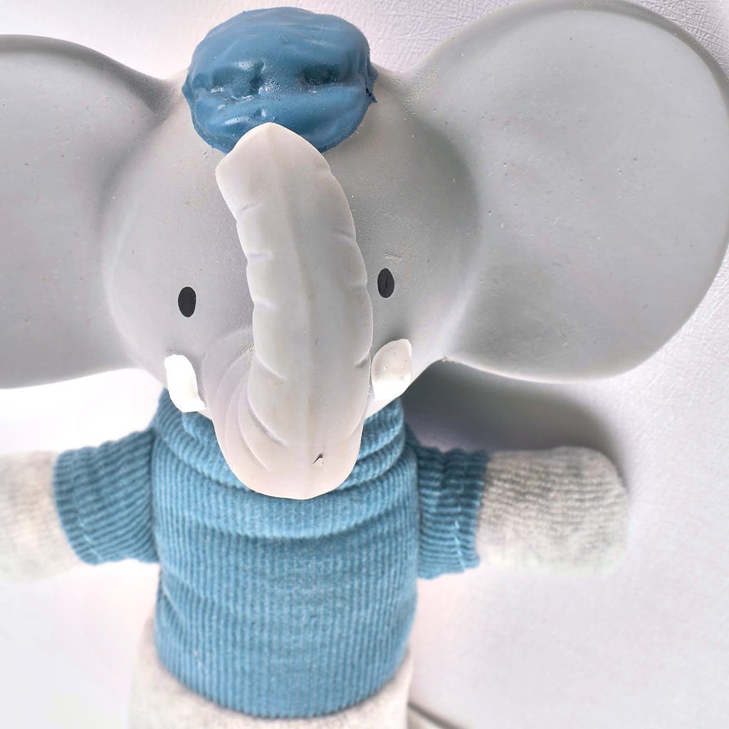 Alvin the Elephant - Soft Squeaker and Teether Toy With Organic Natural Rubber Head Tikiri Toys   