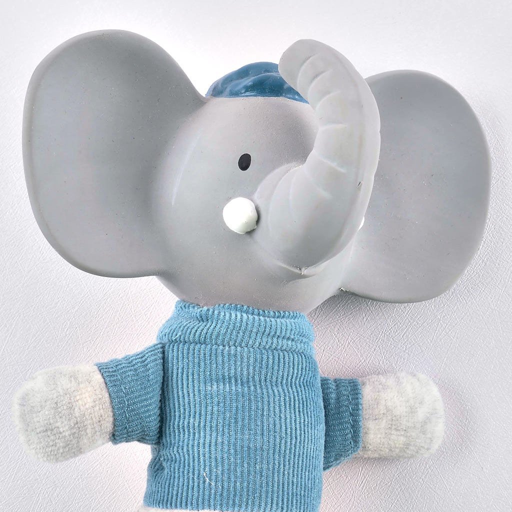 Alvin the Elephant - Soft Squeaker and Teether Toy With Organic Natural Rubber Head Tikiri Toys   