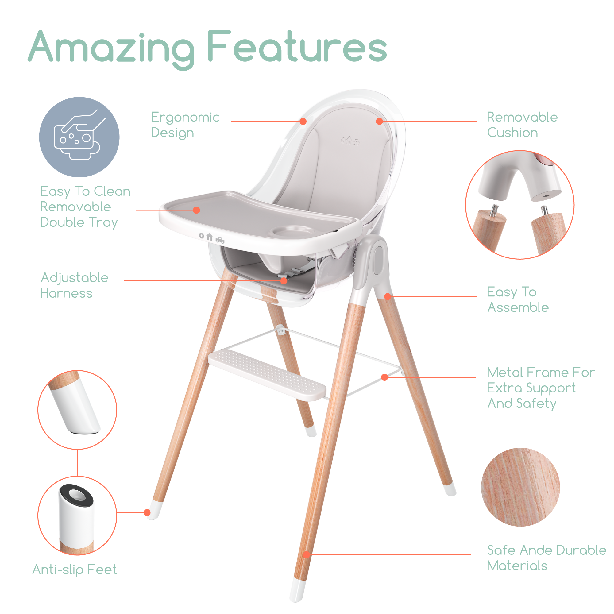 Children of Design 6 in 1 Classic High Chair Children of Design   