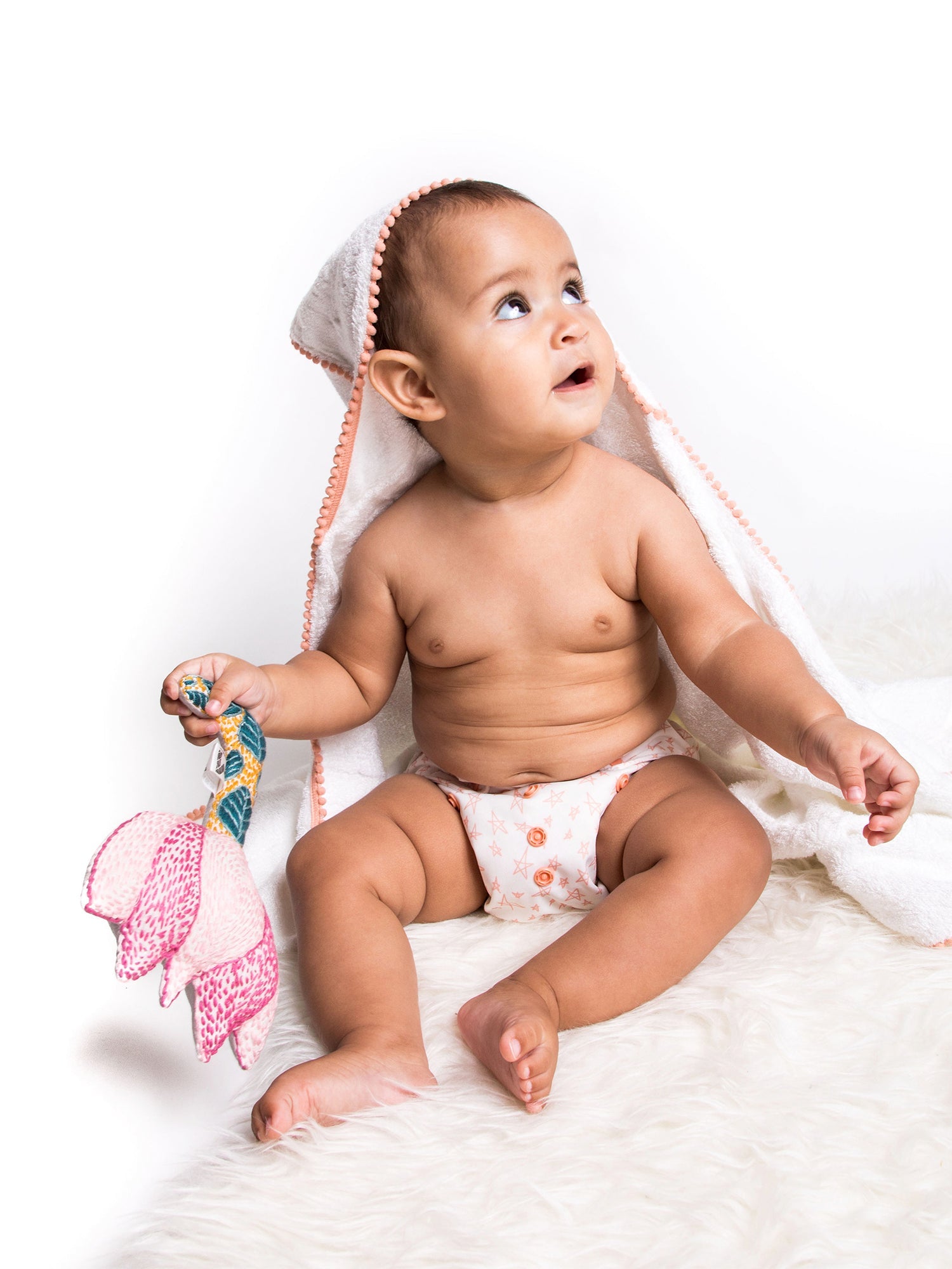 3 Pc Newborn Essential Set - Hooded Towel, Swaddle + Toy Rattle Malabar Baby   