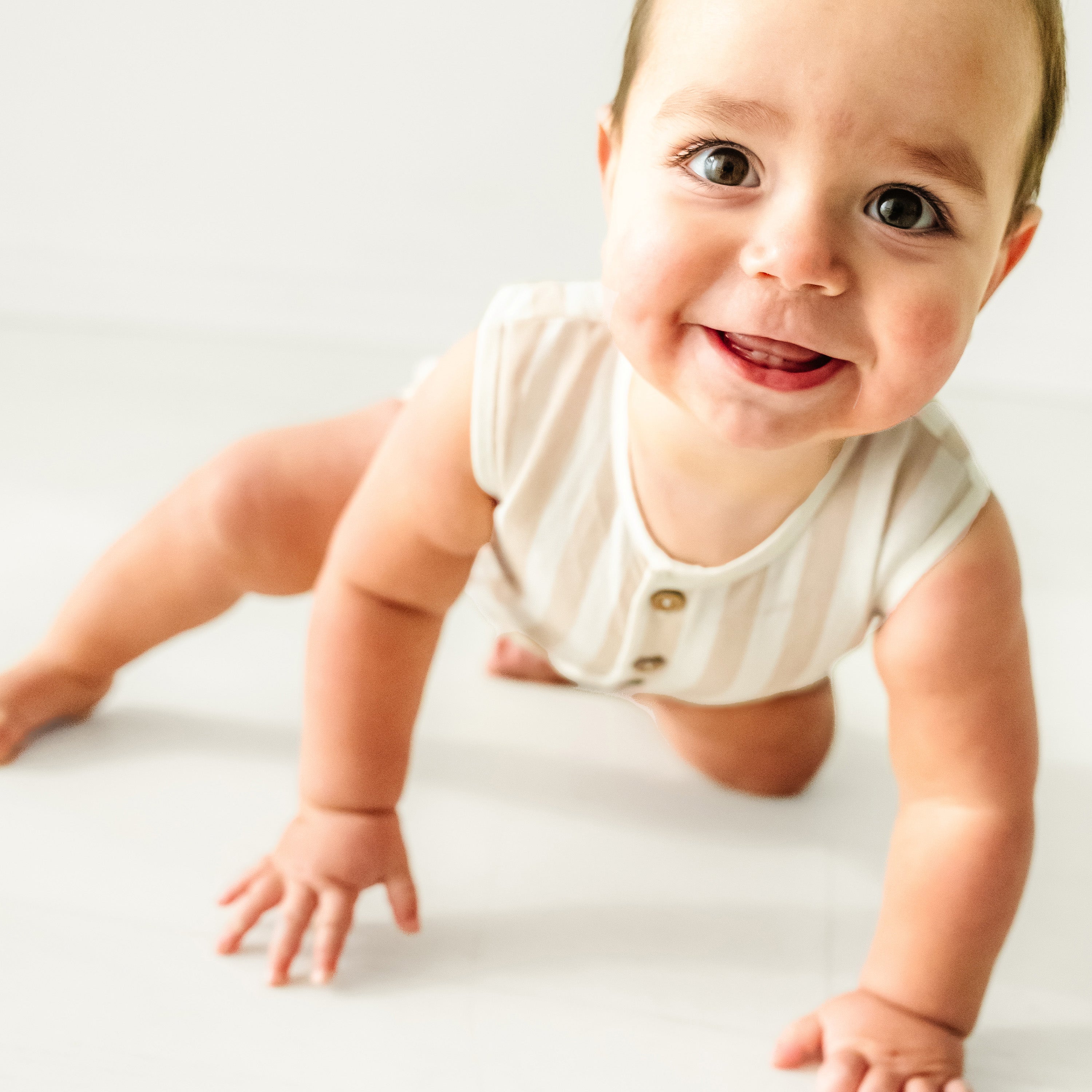 Organic Baby Bubble Romper - Beige Stripes Makemake Organics   