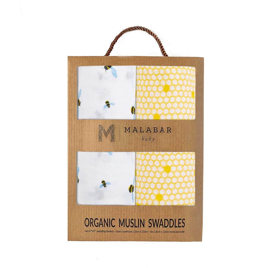 Organic Swaddle Set - Busy Bees (Bee & Hive) Malabar Baby   