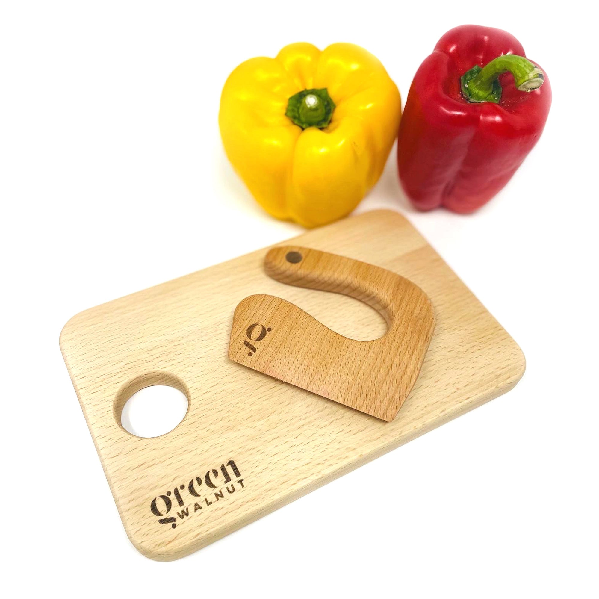 Kids Wooden Knife & Cutting Board | Safe Knife for Children | Wooden Cutter for Children ( Knife + Cutting Board) Green Walnut   