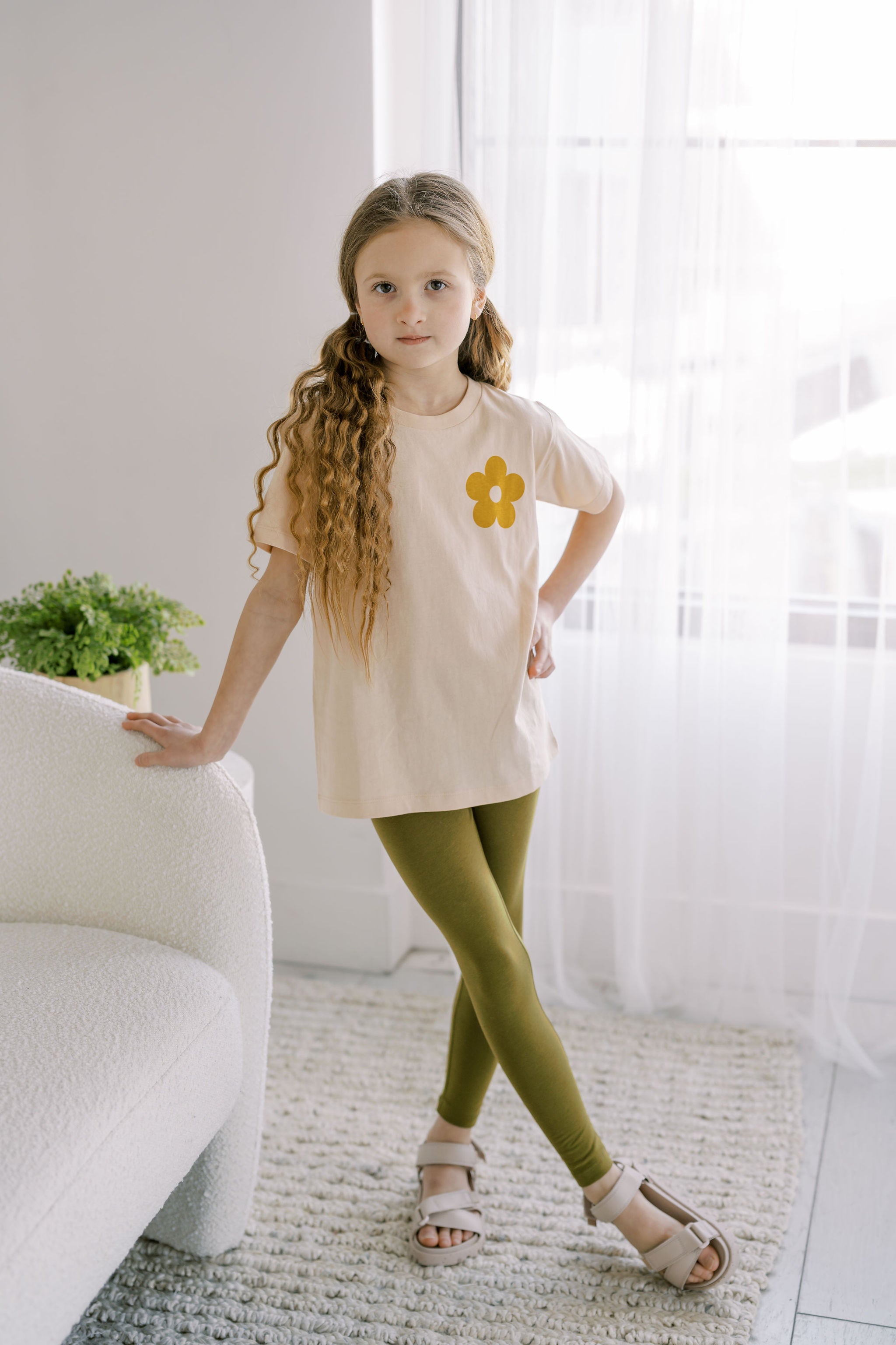 Kids Fir Green Leggings Polished Prints   