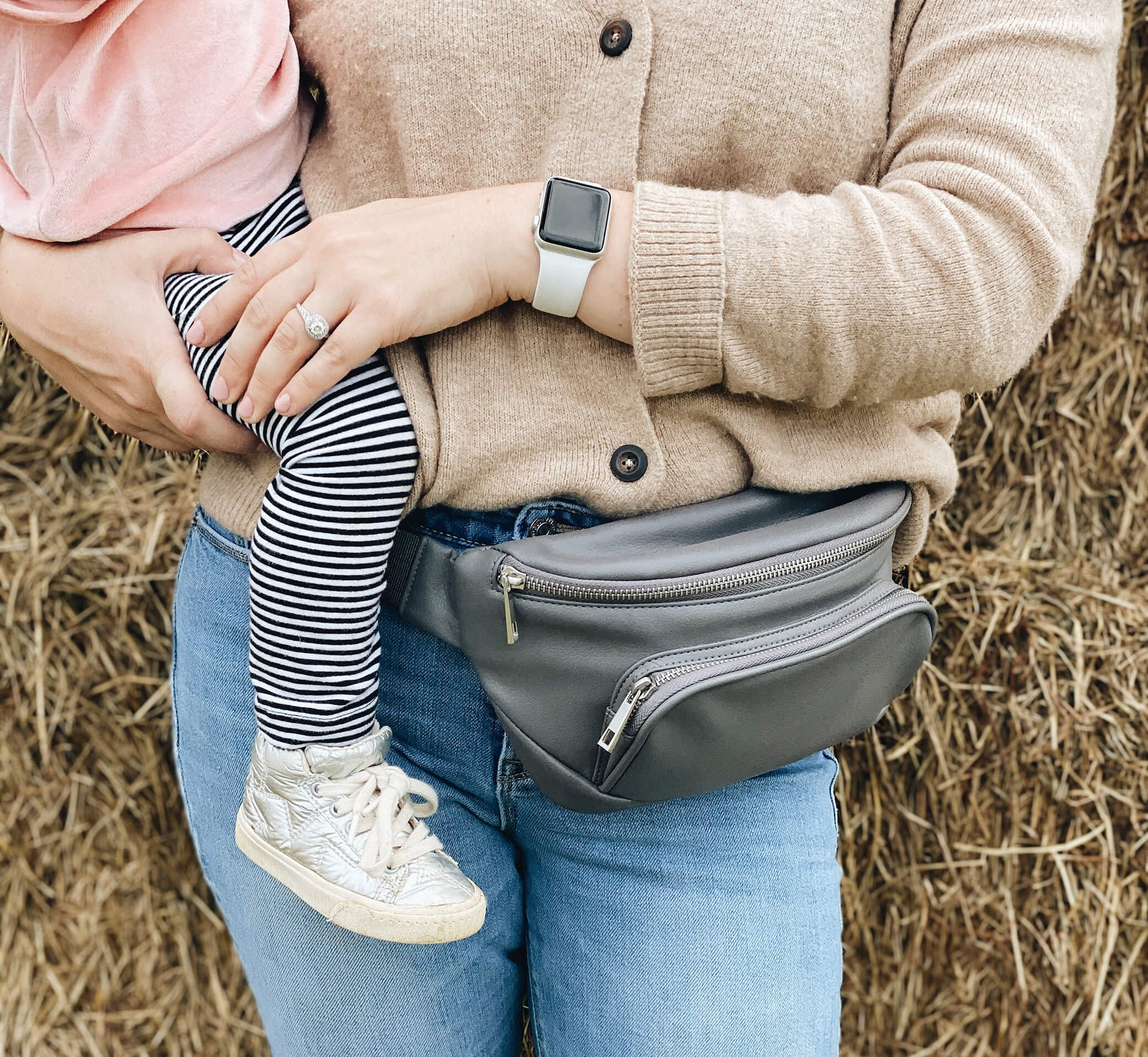 Kibou Vegan Leather Diaper Bag - Charcoal Kibou   