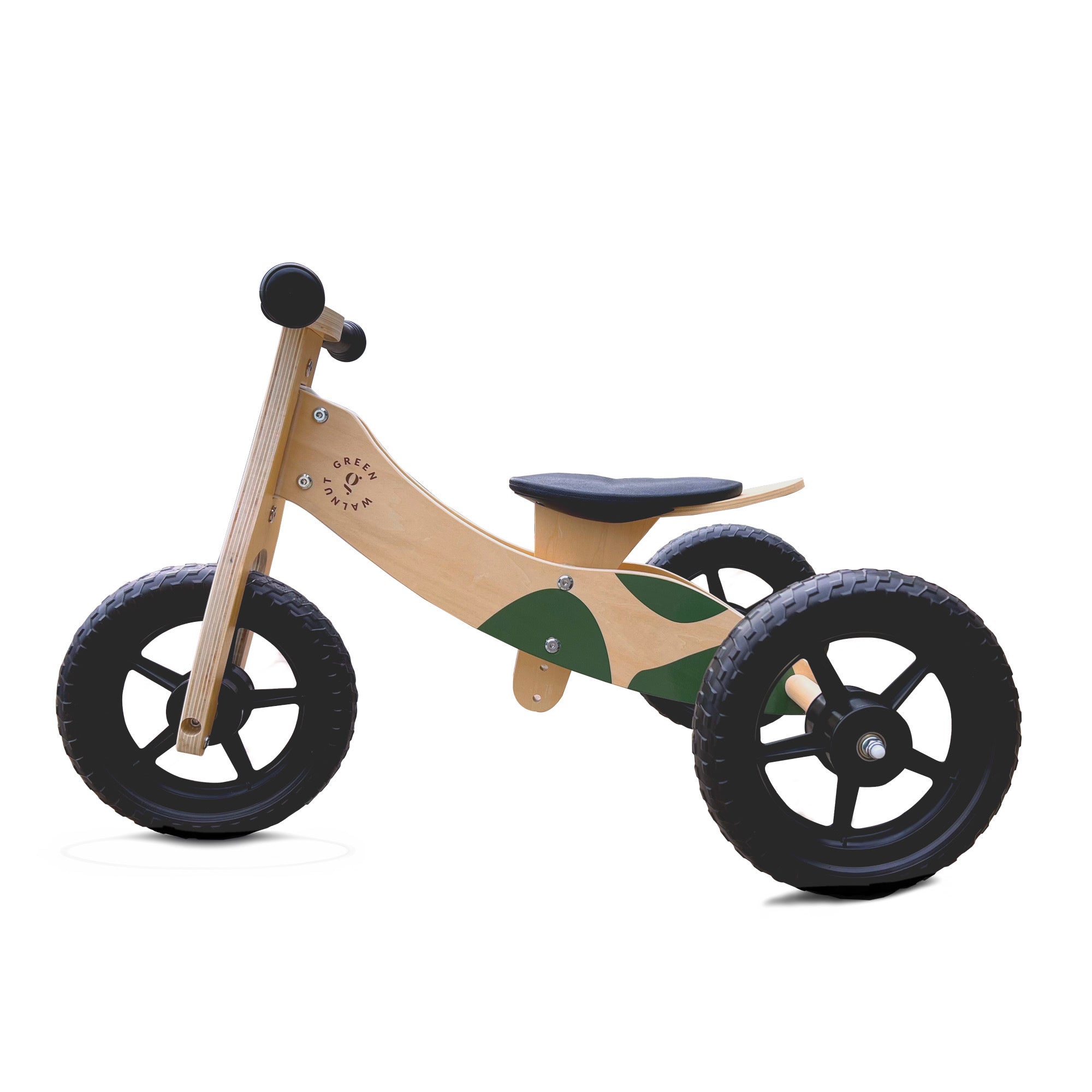 Convertible Wooden Balance Bike - Trike (2 in 1) Green Walnut   