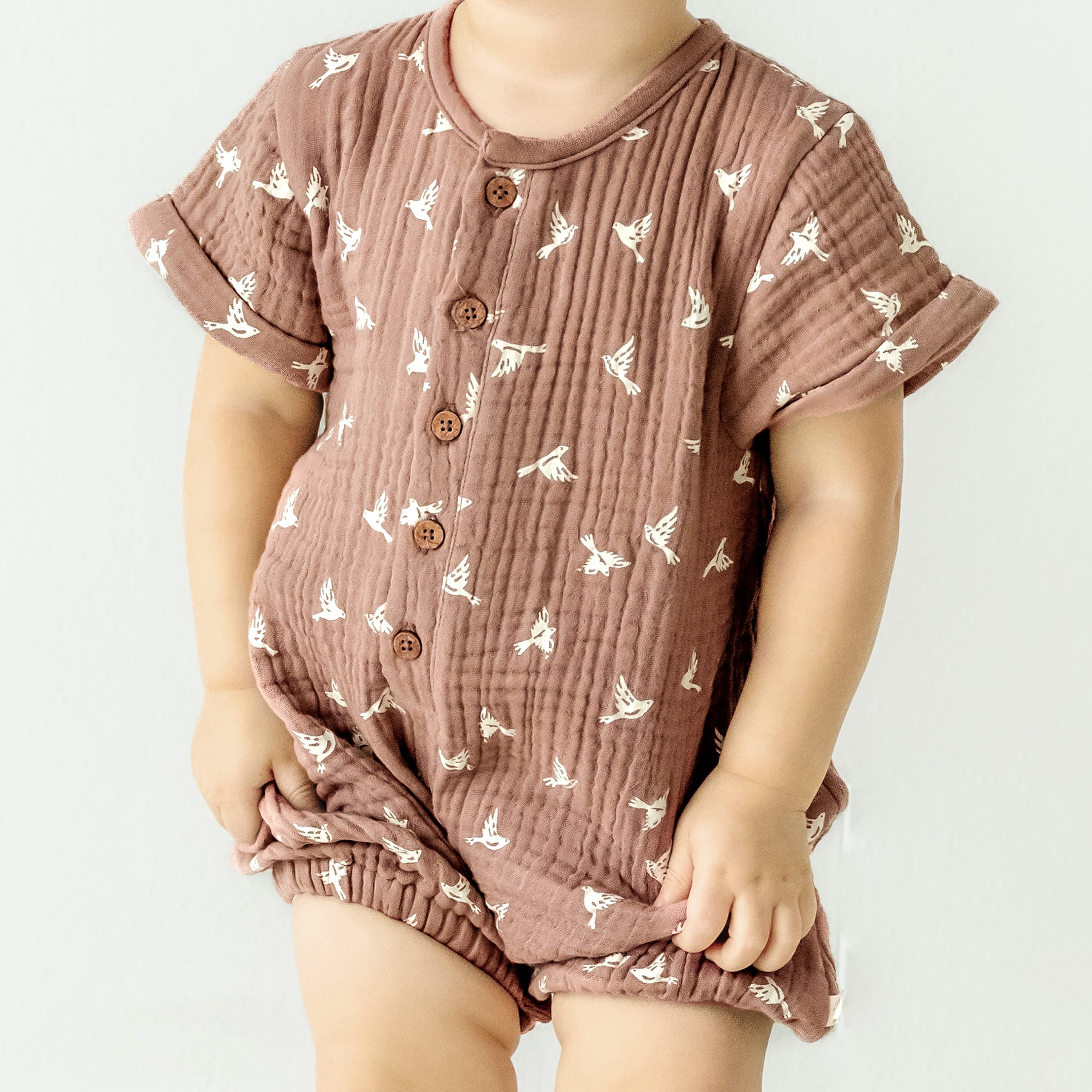 Organic Baby Short Bubble Romper - Flock Makemake Organics   