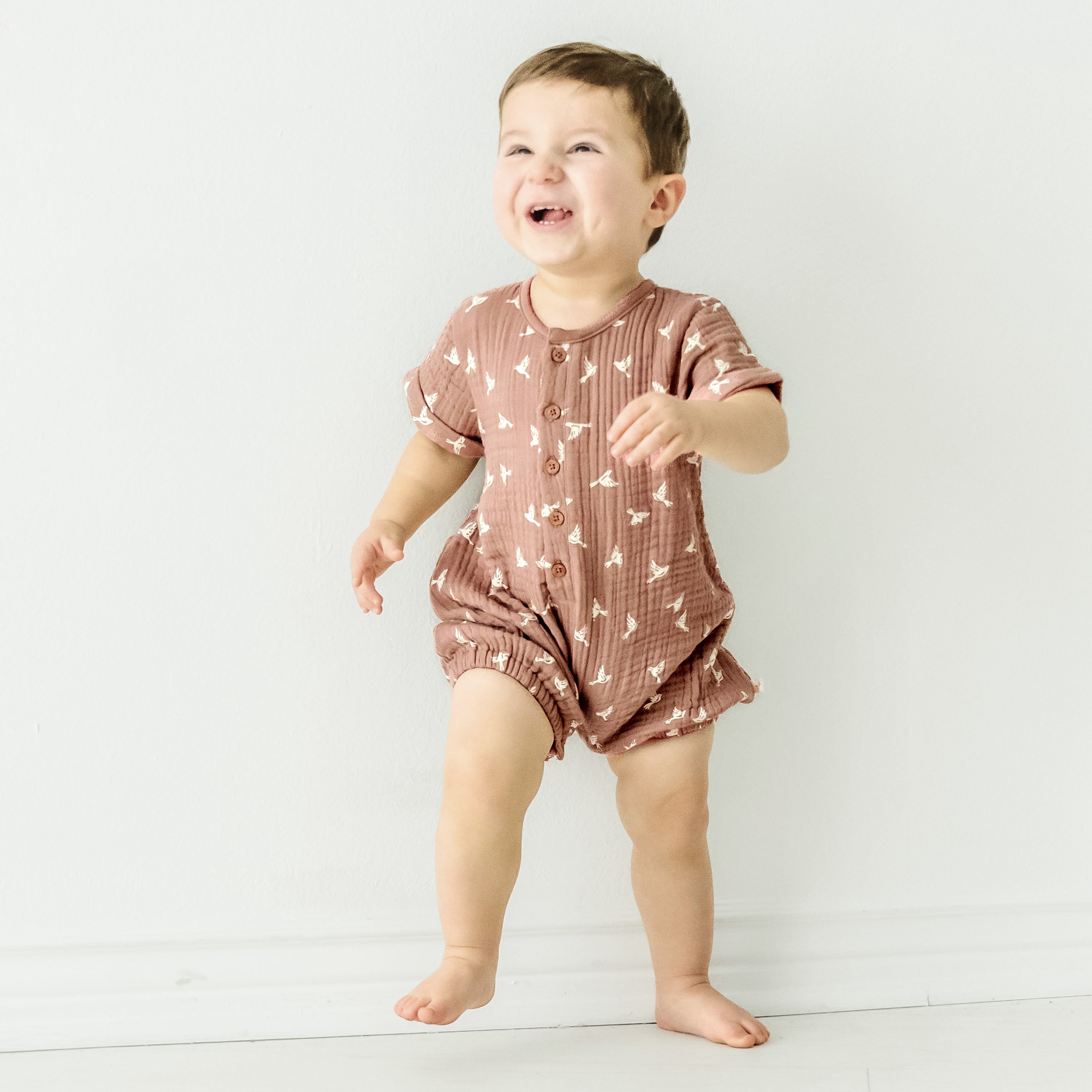 Organic Baby Short Bubble Romper - Flock Makemake Organics   