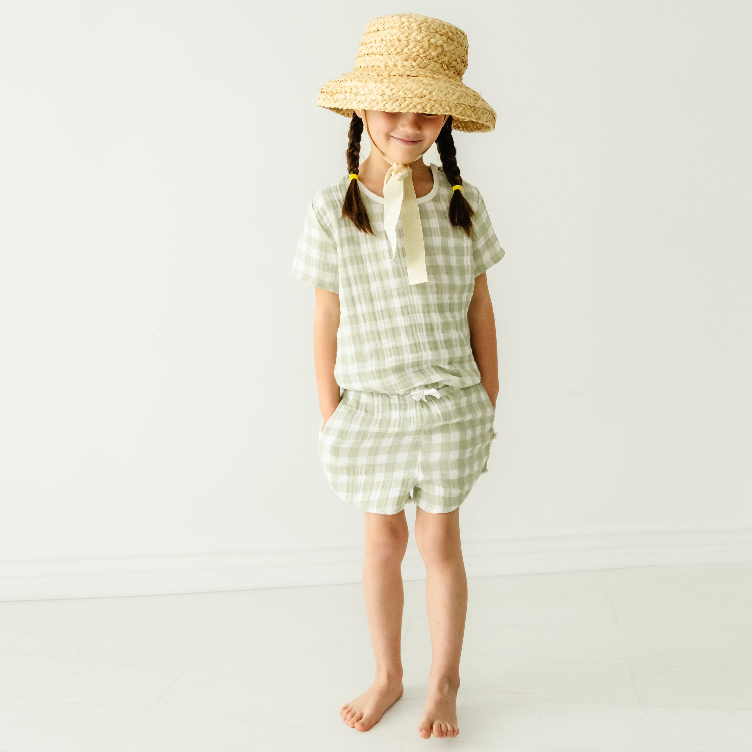 Organic Baby Toddler Top and Shorts Set - Gingham Makemake Organics   