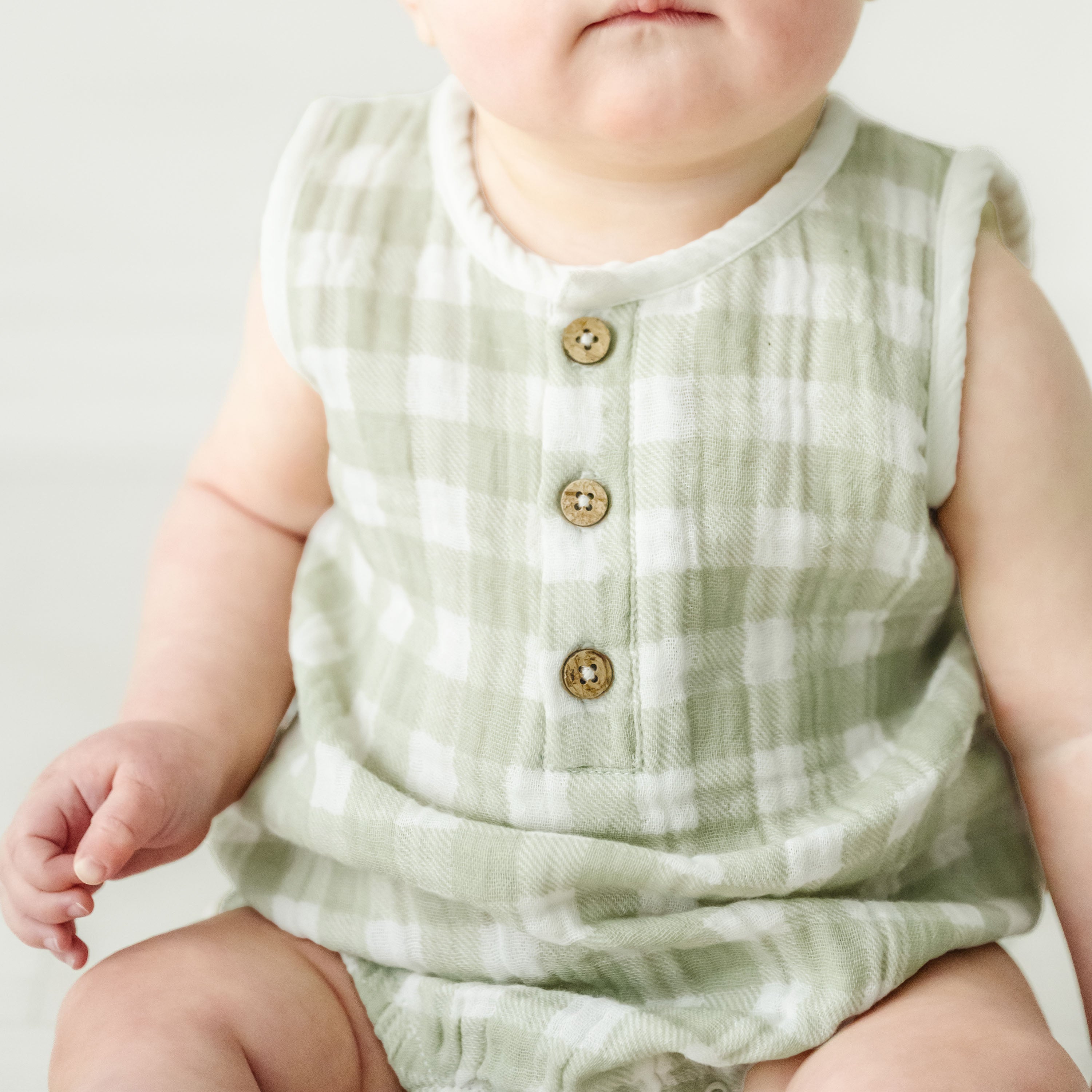 Organic Baby Bubble Onesie Muslin - Gingham Makemake Organics   