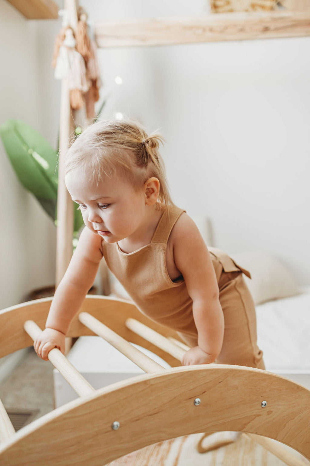 Organic Cotton Ribbed Knit Overall in "Wheat" Chubby Lamb   