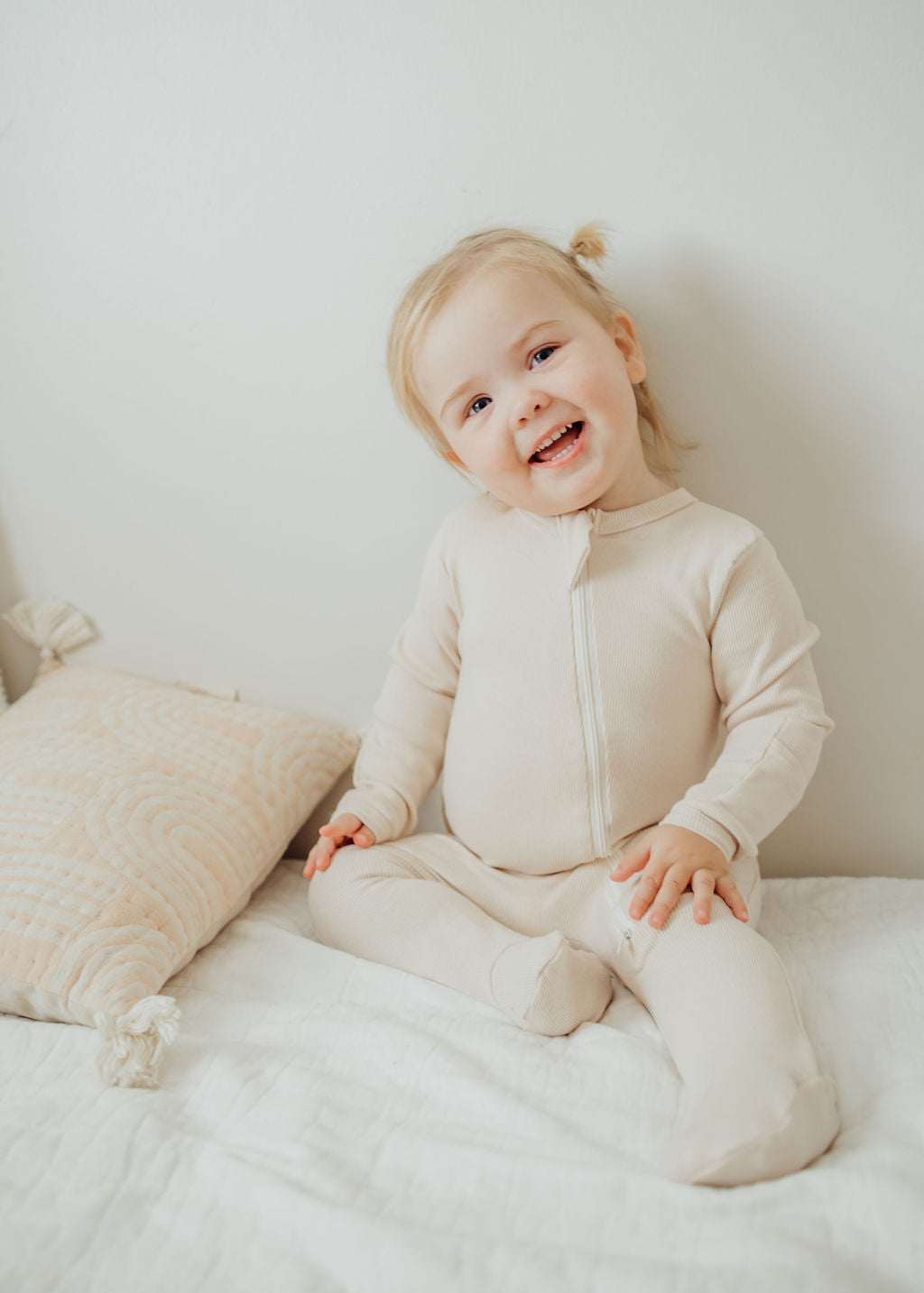 Organic Cotton Ribbed Knit One-Piece in "Oat" Chubby Lamb   