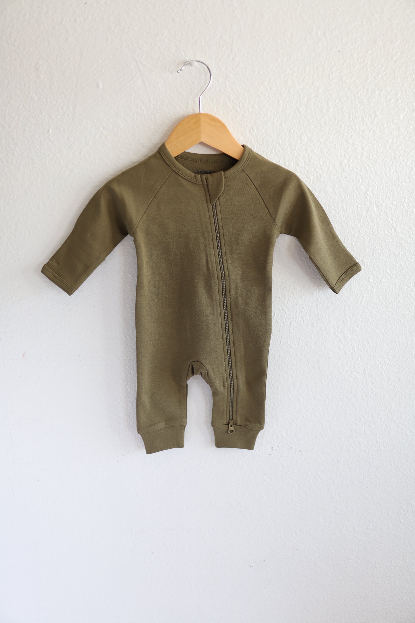 Organic Cotton Baby Zipper Sleeper in Olive Polished Prints   