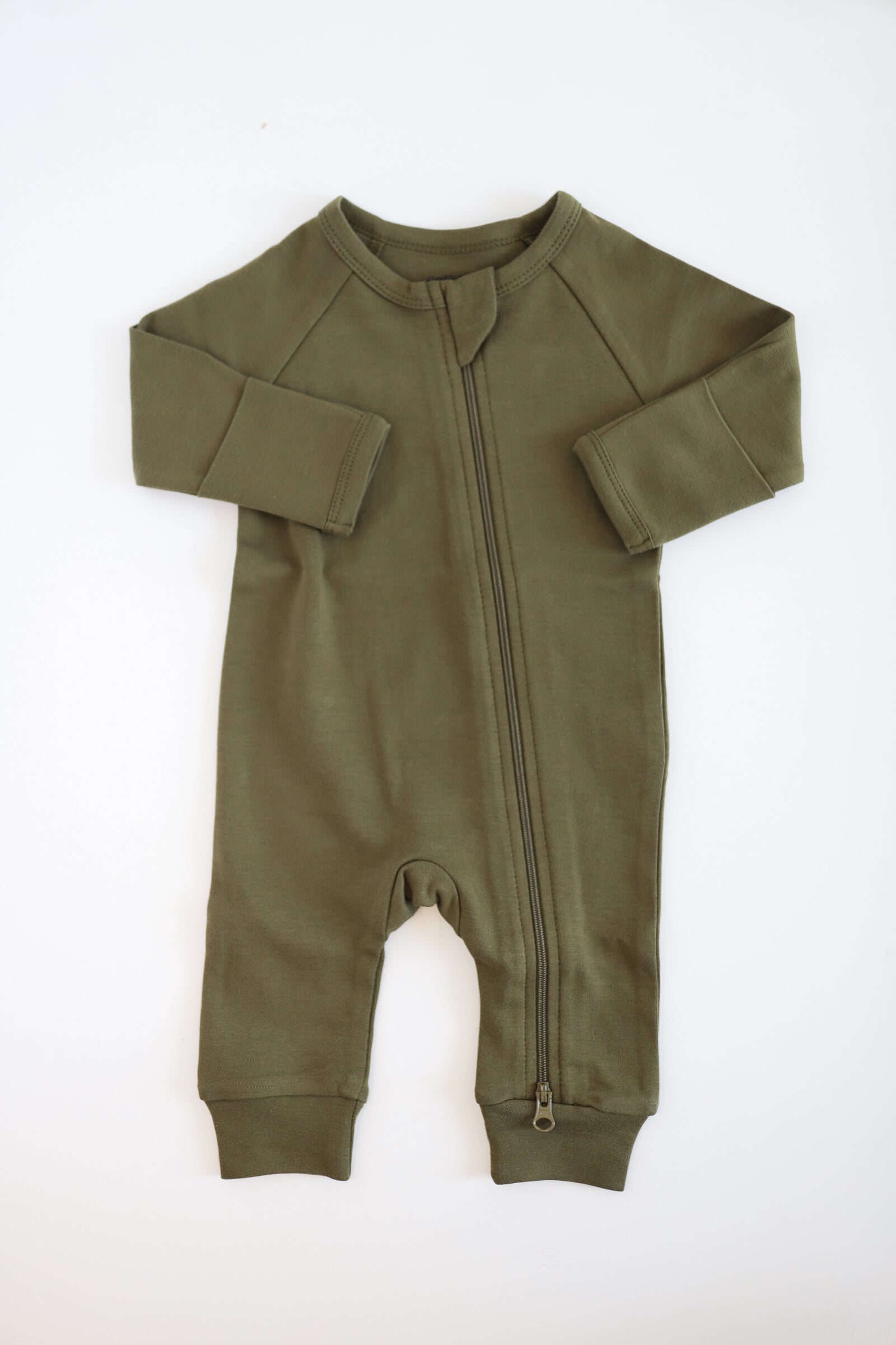 Organic Cotton Baby Zipper Sleeper in Olive Polished Prints   