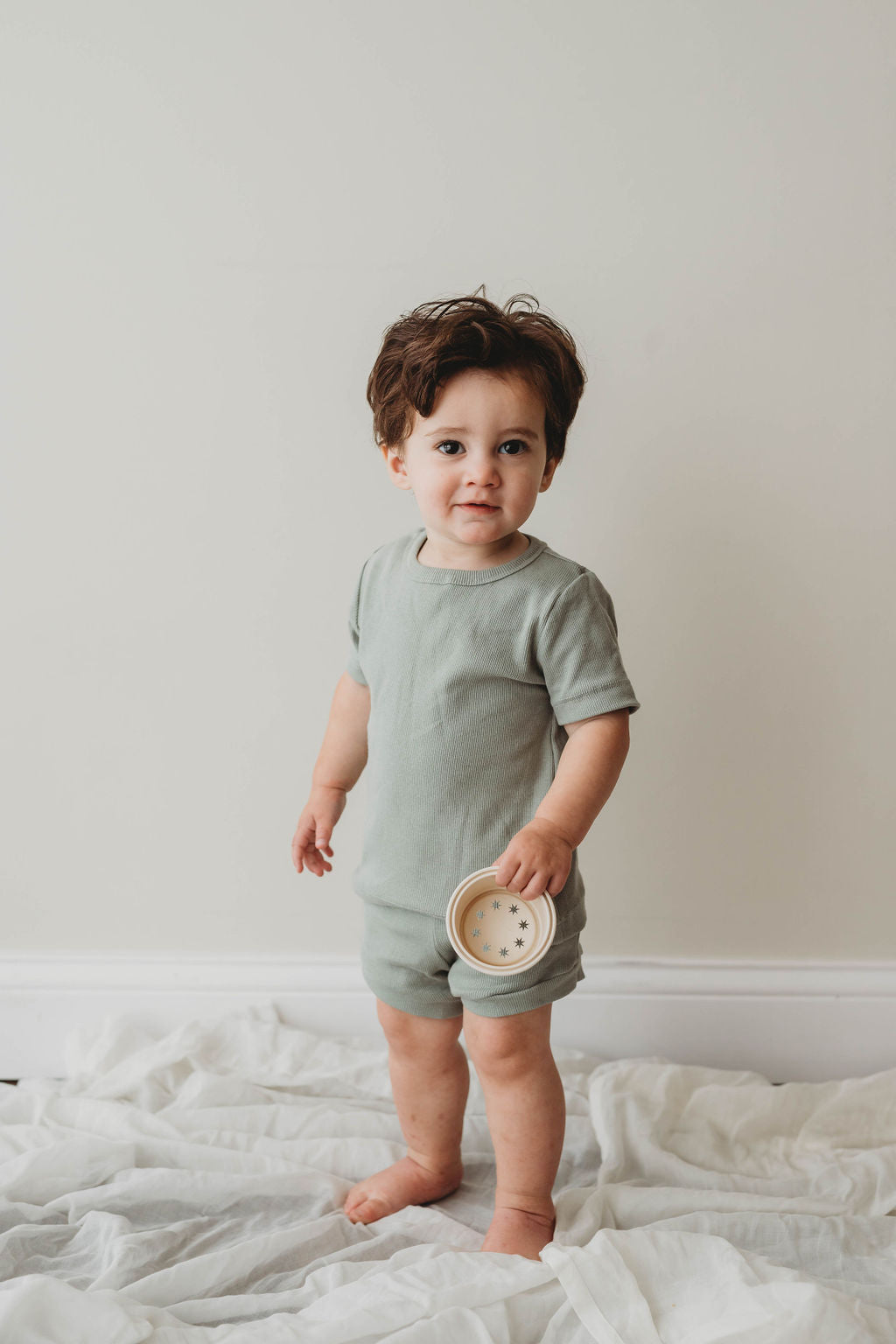 Organic Cotton Ribbed Knit Short Set in "Pistachio" Chubby Lamb   