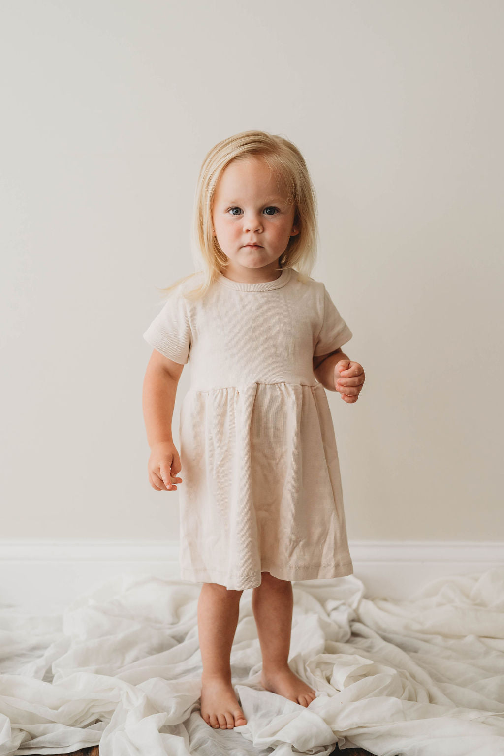 Organic Cotton Ribbed Knit Dress in "Oat" Chubby Lamb   