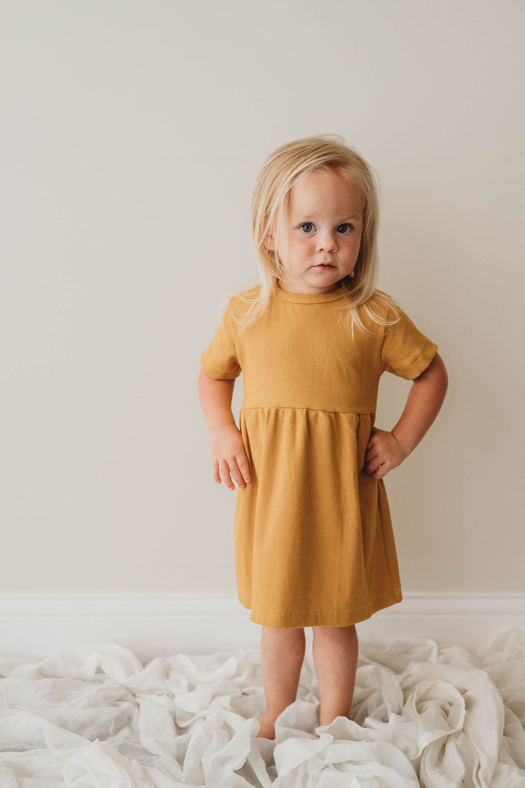 Organic Cotton Ribbed Knit Dress in "Honey" Chubby Lamb   