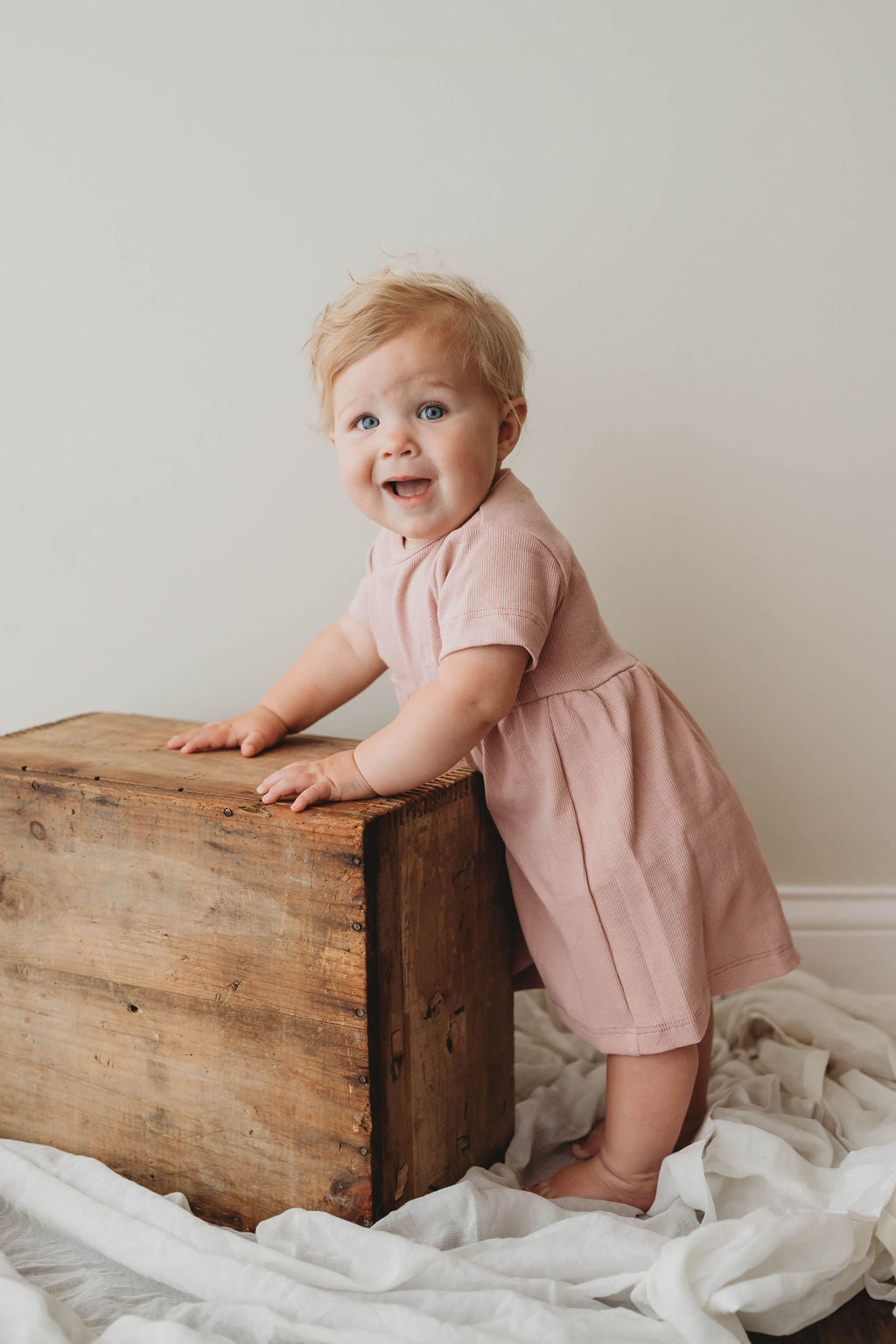 Organic Cotton Ribbed Knit Dress in "Mauve" Chubby Lamb   