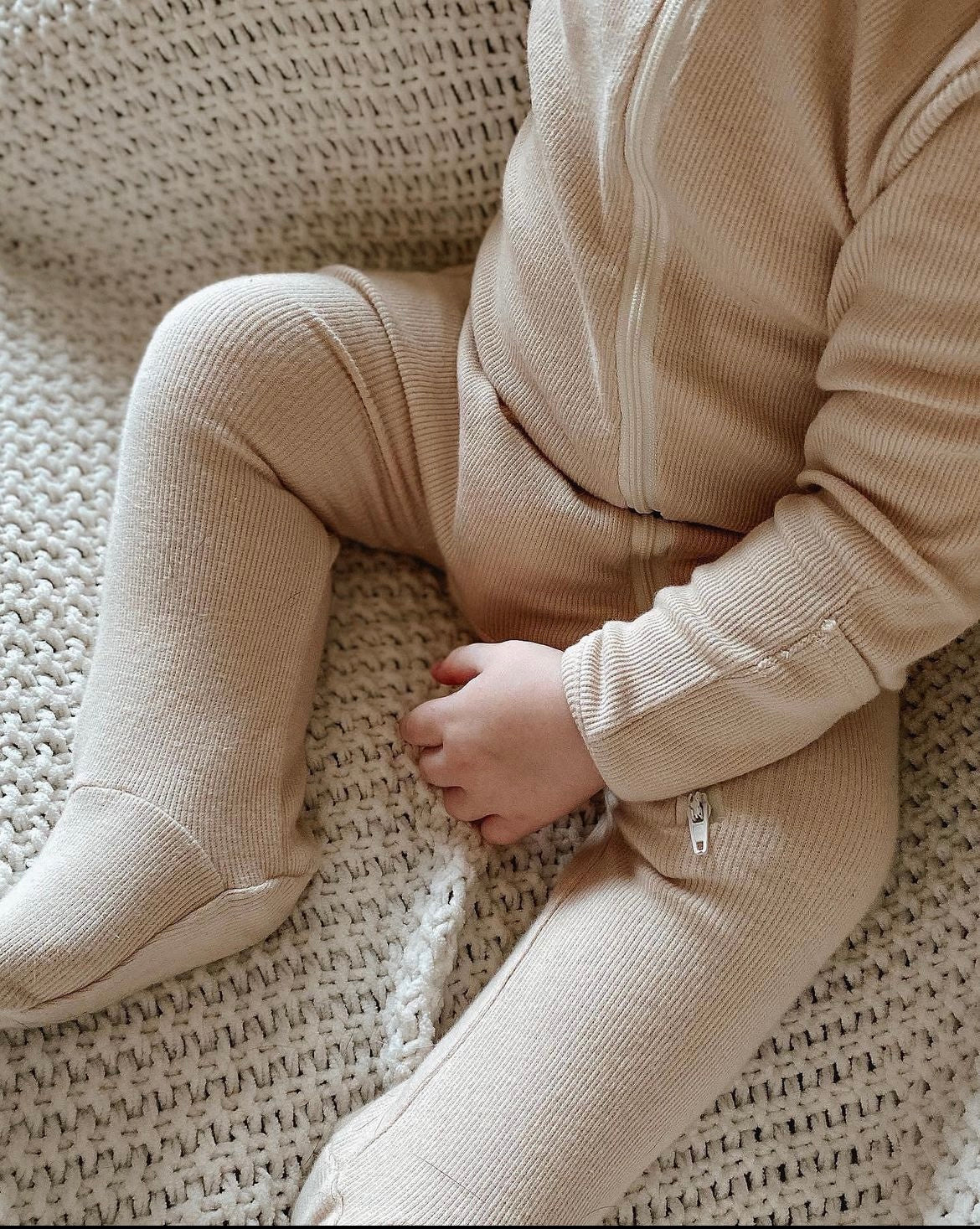 Organic Cotton Ribbed Knit One-Piece in "Oat" Chubby Lamb   