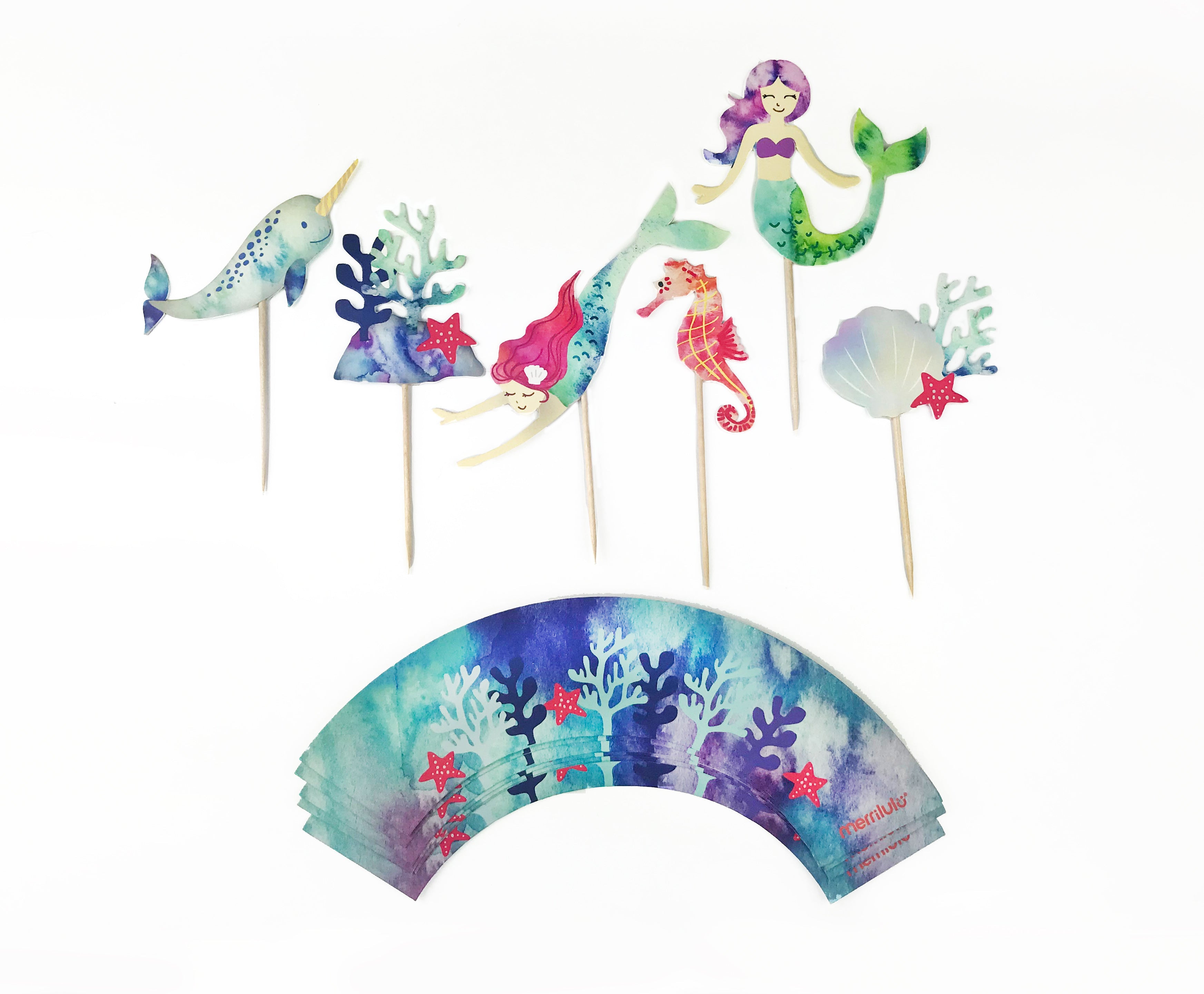 Mermaid Cupcake Toppers and Wrappers, 12 Ct Merrilulu   