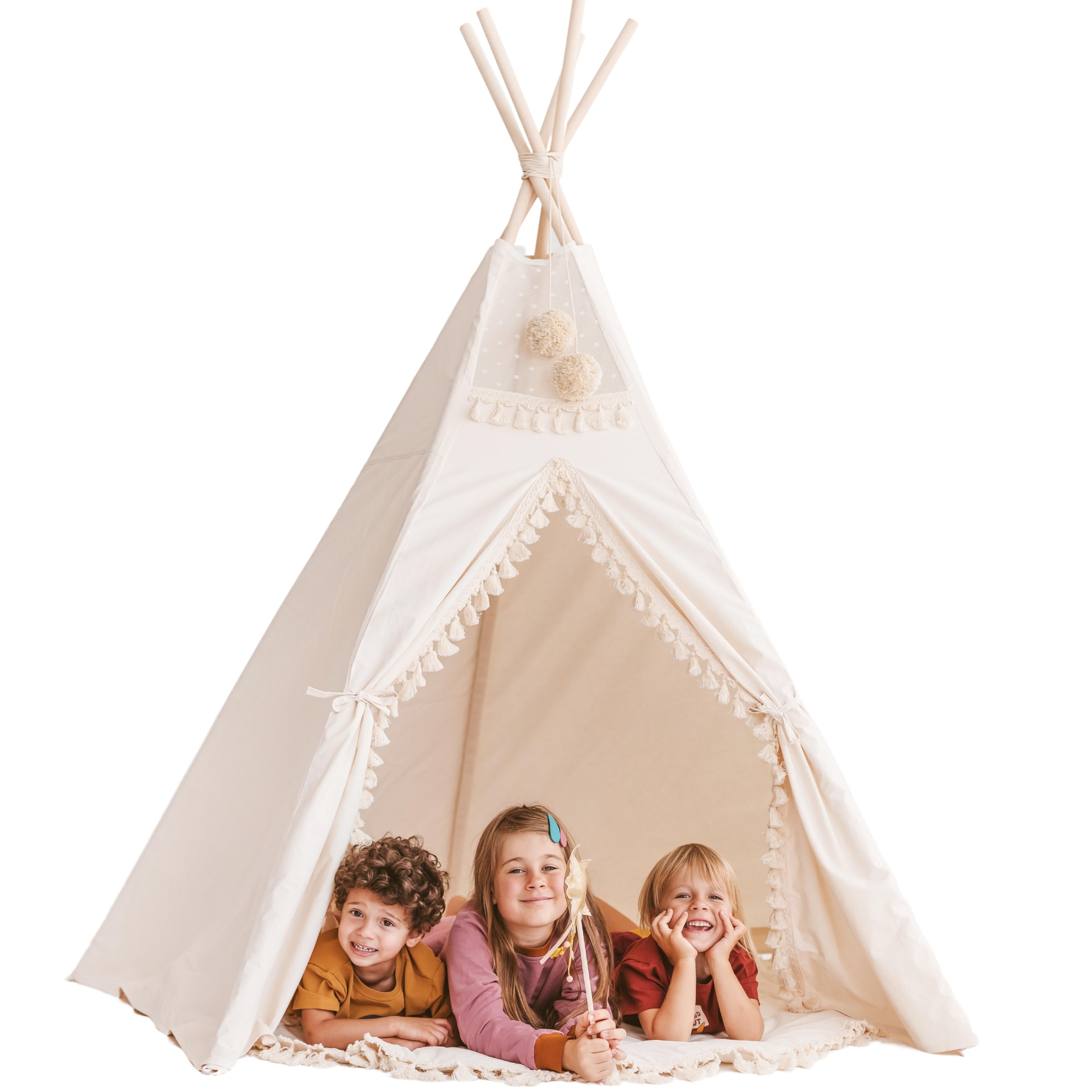 MINICAMP Extra Large Indoor Teepee Tent With Tassels Decor in Boho Style minicamp   