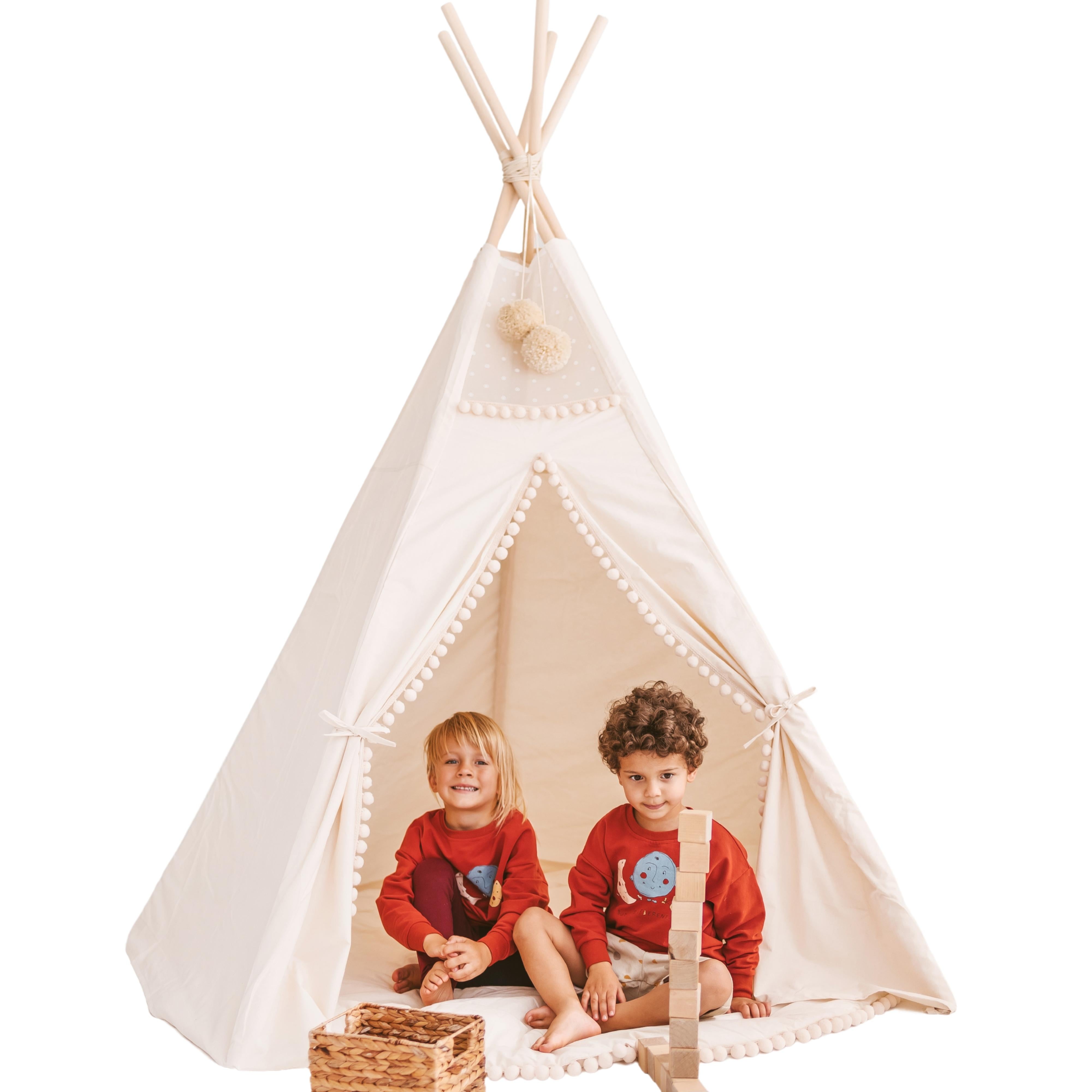 MINICAMP Extra Large Kids Teepee Tent With Pom Pom Decor minicamp   