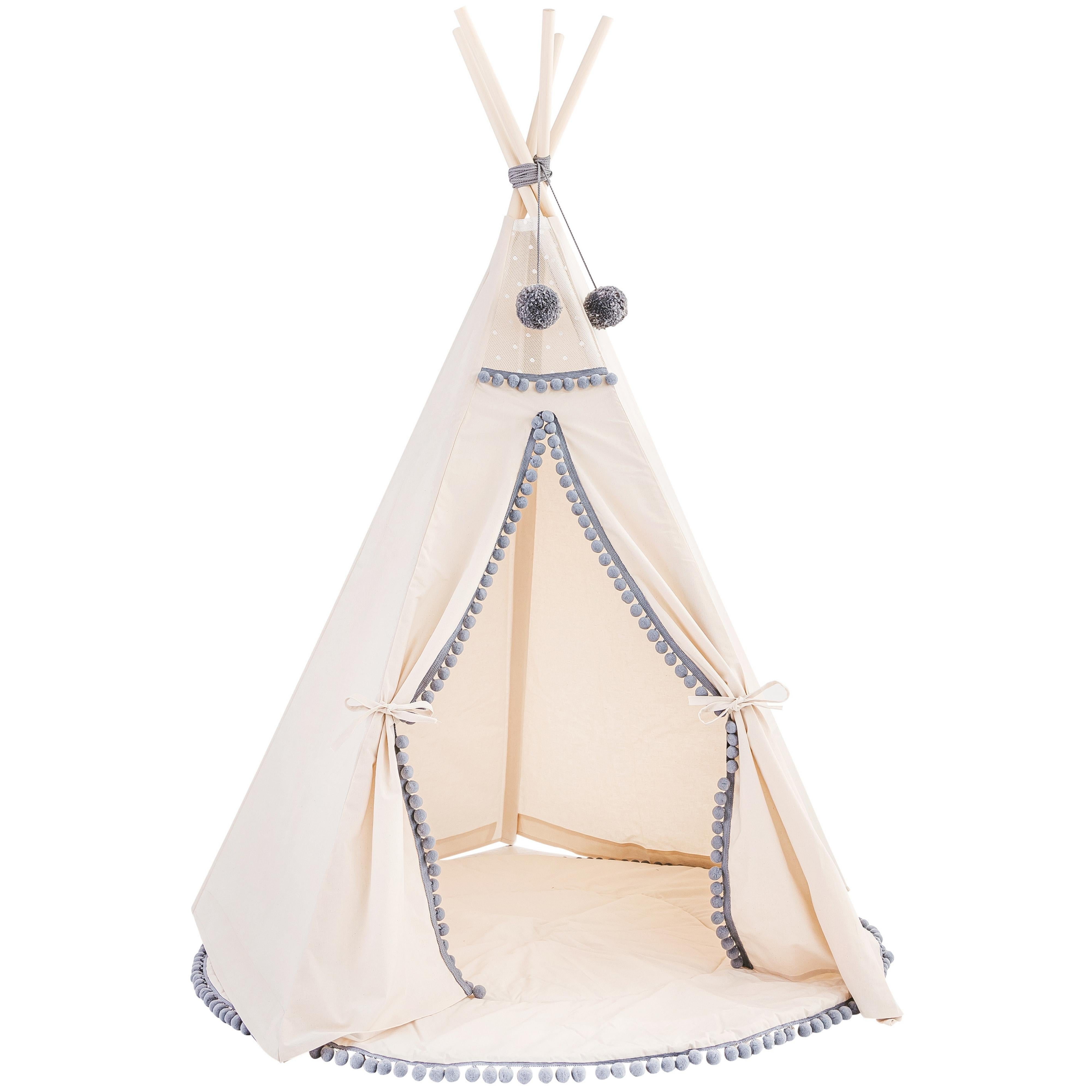 MINICAMP Kids Teepee in Off-White With Grey PomPoms minicamp   