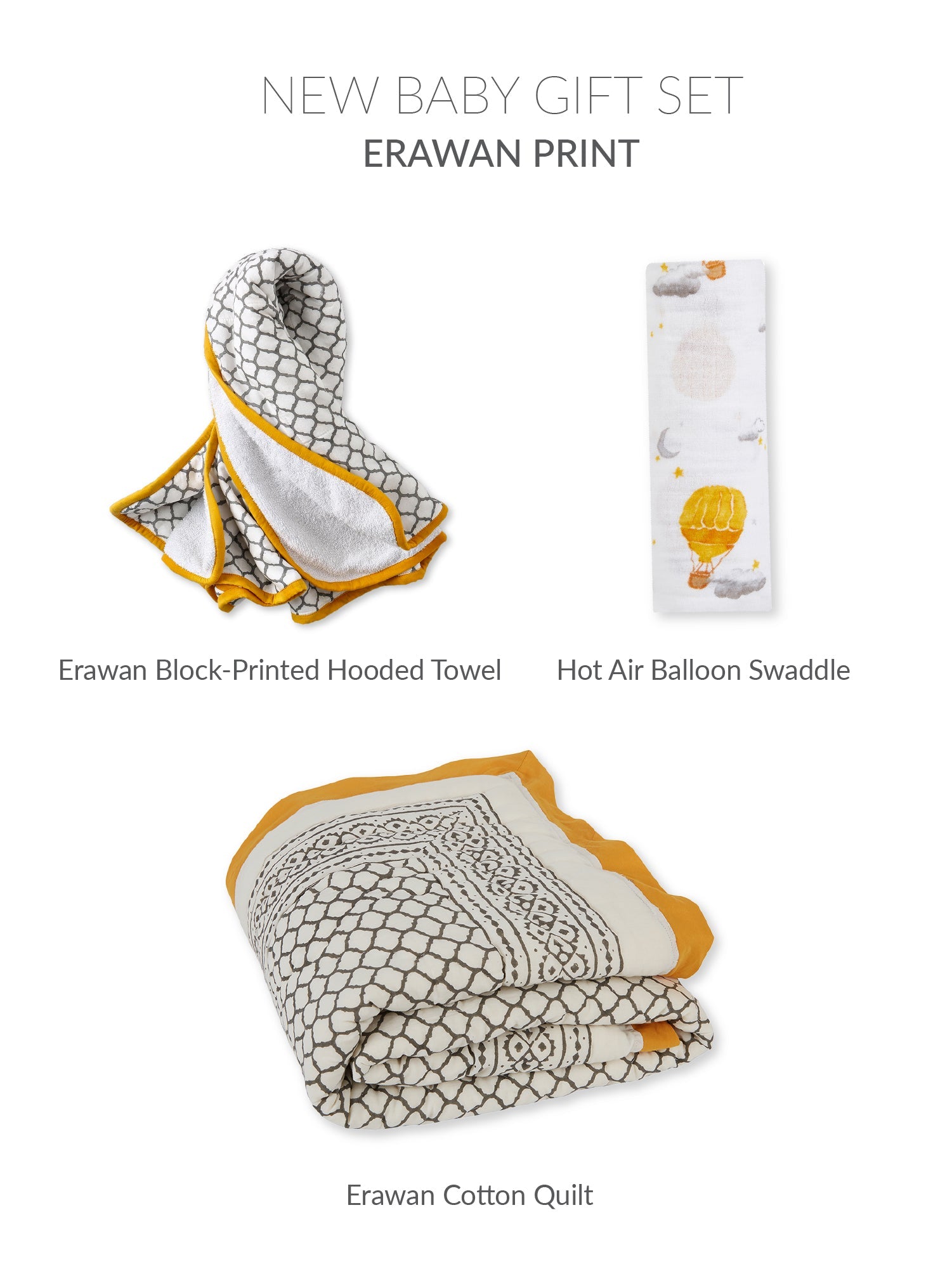 New Baby Gift Set - Yellow Mustard and Grey Malabar Baby   