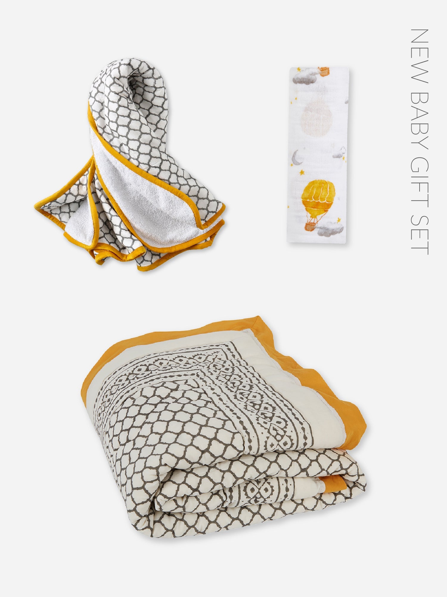 New Baby Gift Set - Yellow Mustard and Grey Malabar Baby   