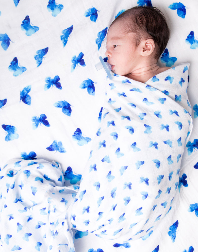 Organic Swaddle - Blue Butterfly Malabar Baby   