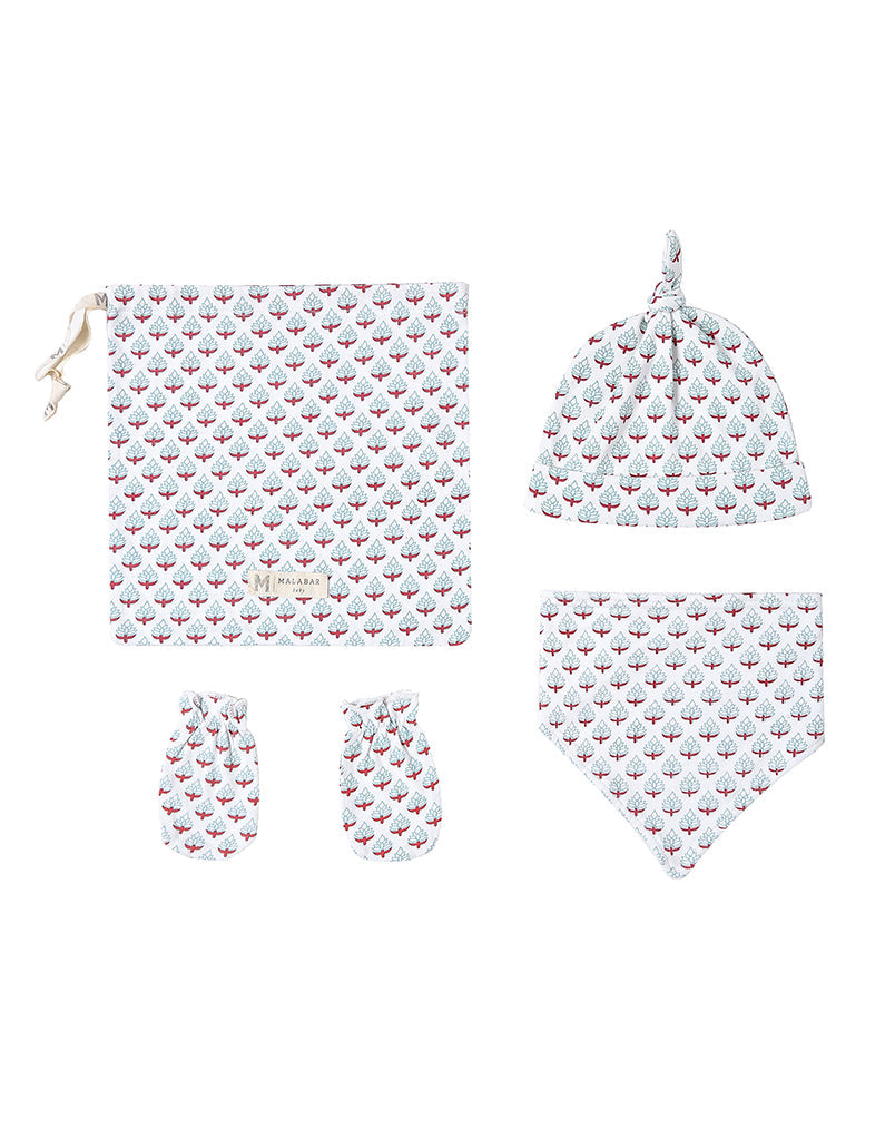 Organic Cotton Bandana Bib, Mitten, Hat Set - Miami Malabar Baby   