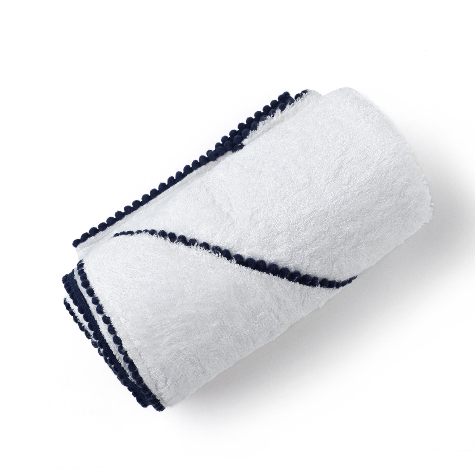 Bamboo Cotton Pom Pom Hooded Towel Malabar Baby Navy  