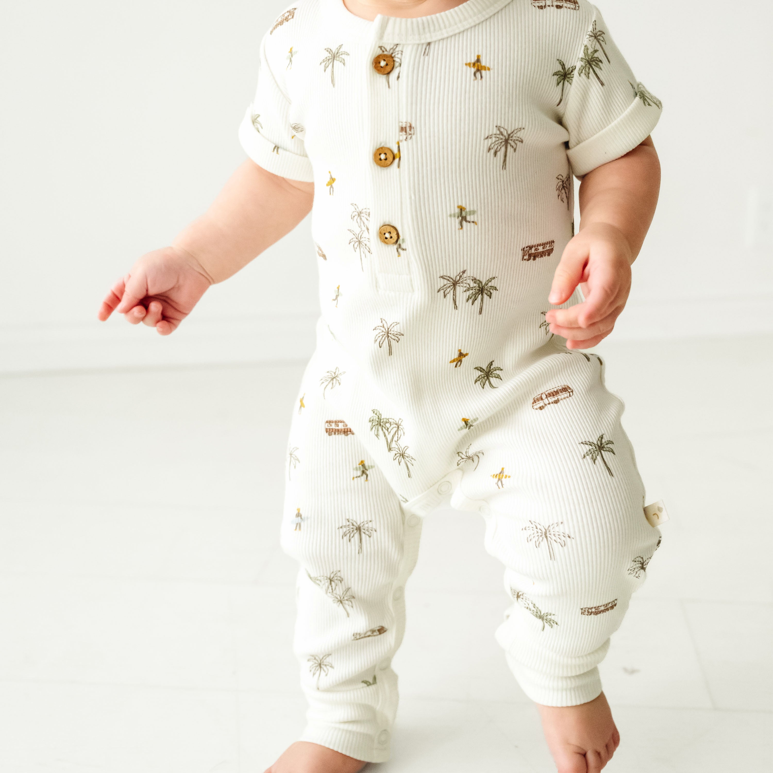 Organic Baby Short Sleeve Button Romper - Malibu Makemake Organics   