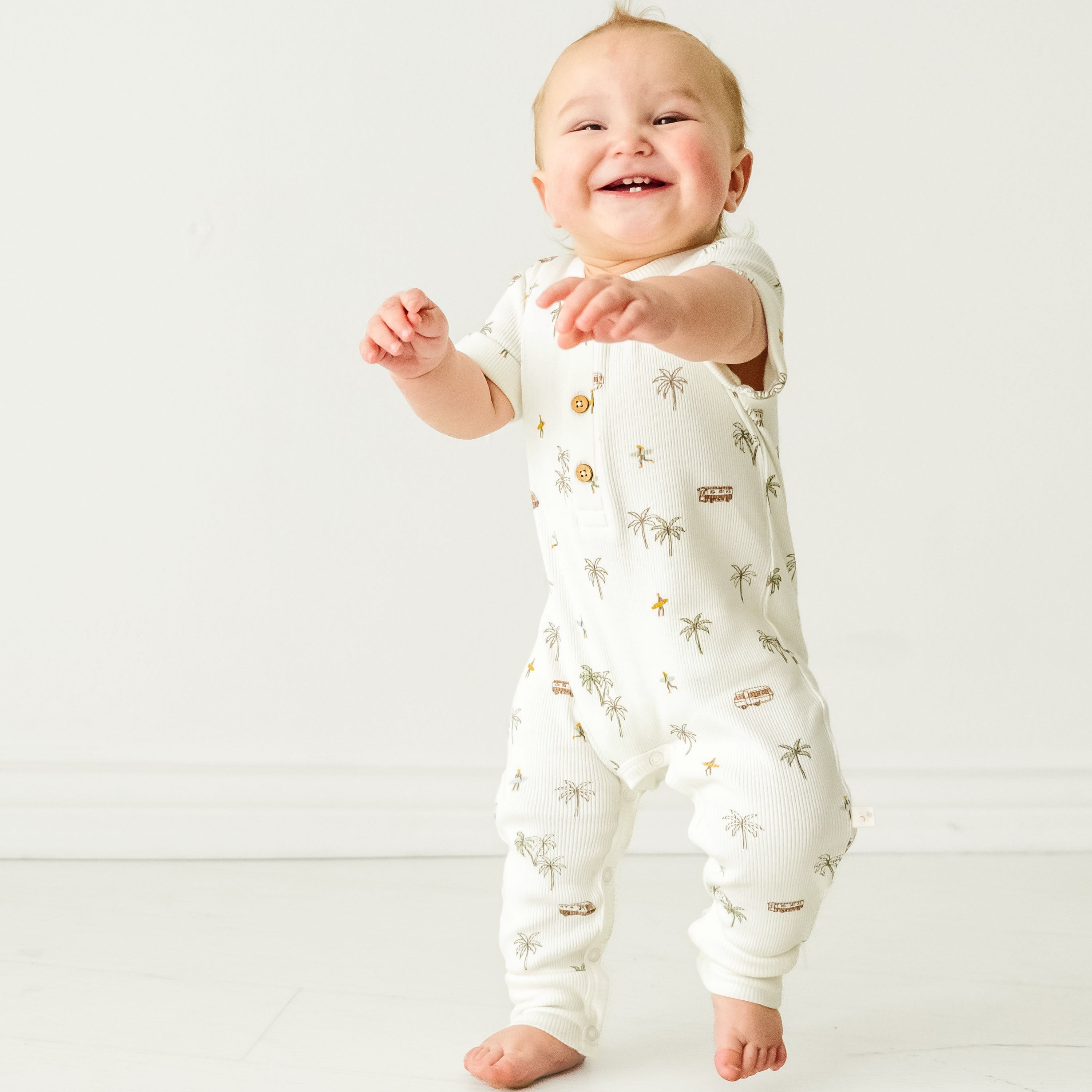 Organic Baby Short Sleeve Button Romper - Malibu Makemake Organics   