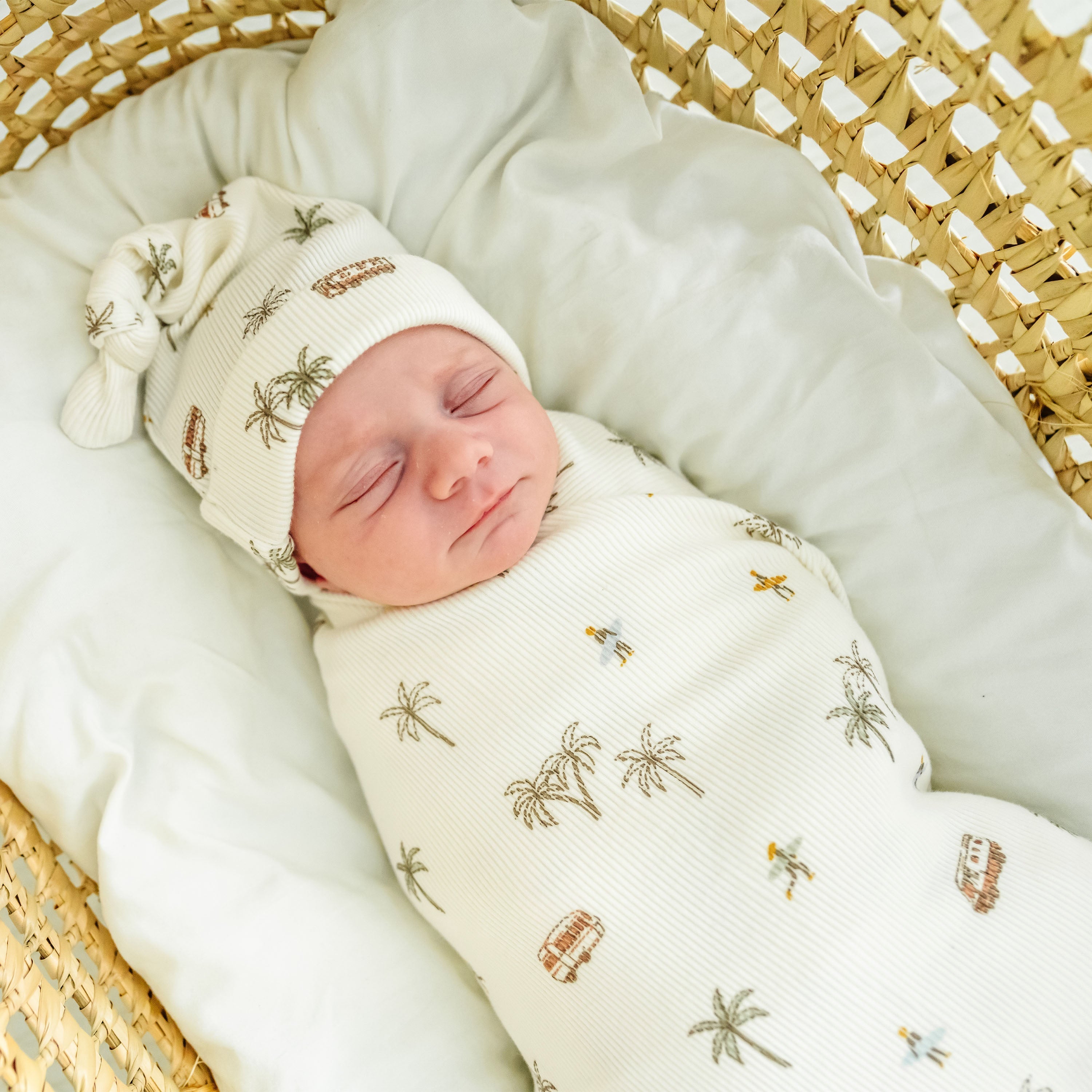 Organic Baby Swaddle Blanket & Hat - Malibu Makemake Organics   