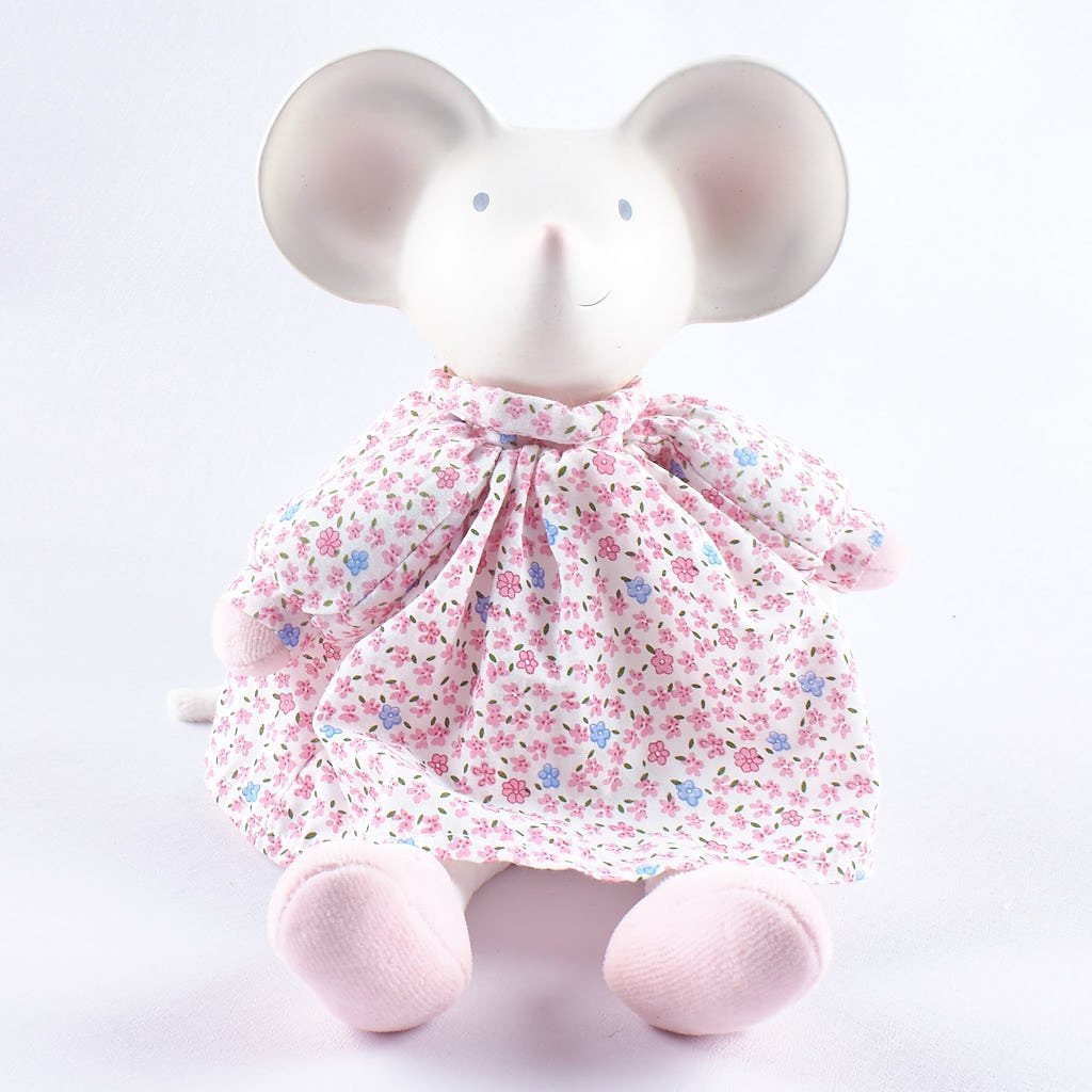 Meiya the Mouse Organic Natural Rubber Head Toy in Pink Dress Tikiri Toys   