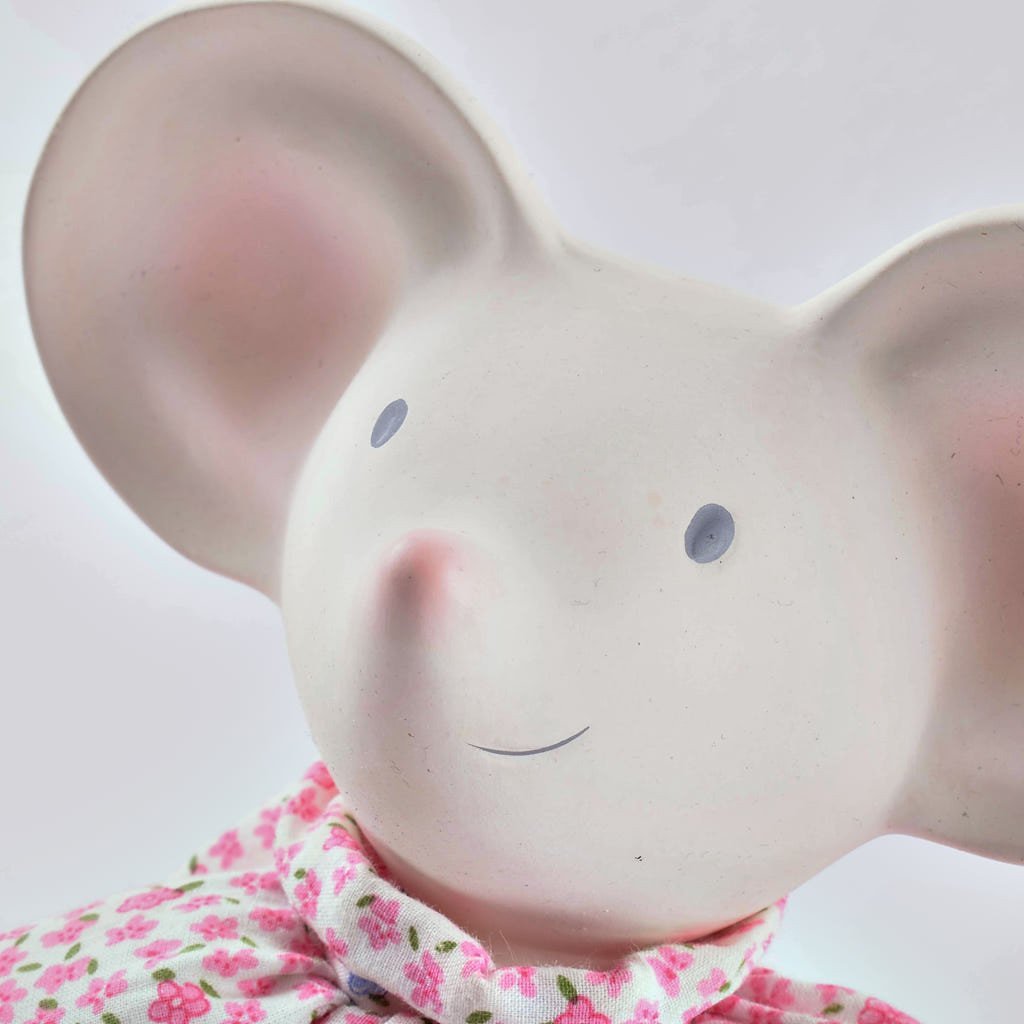 Meiya the Mouse Organic Natural Rubber Head Toy in Pink Dress Tikiri Toys   