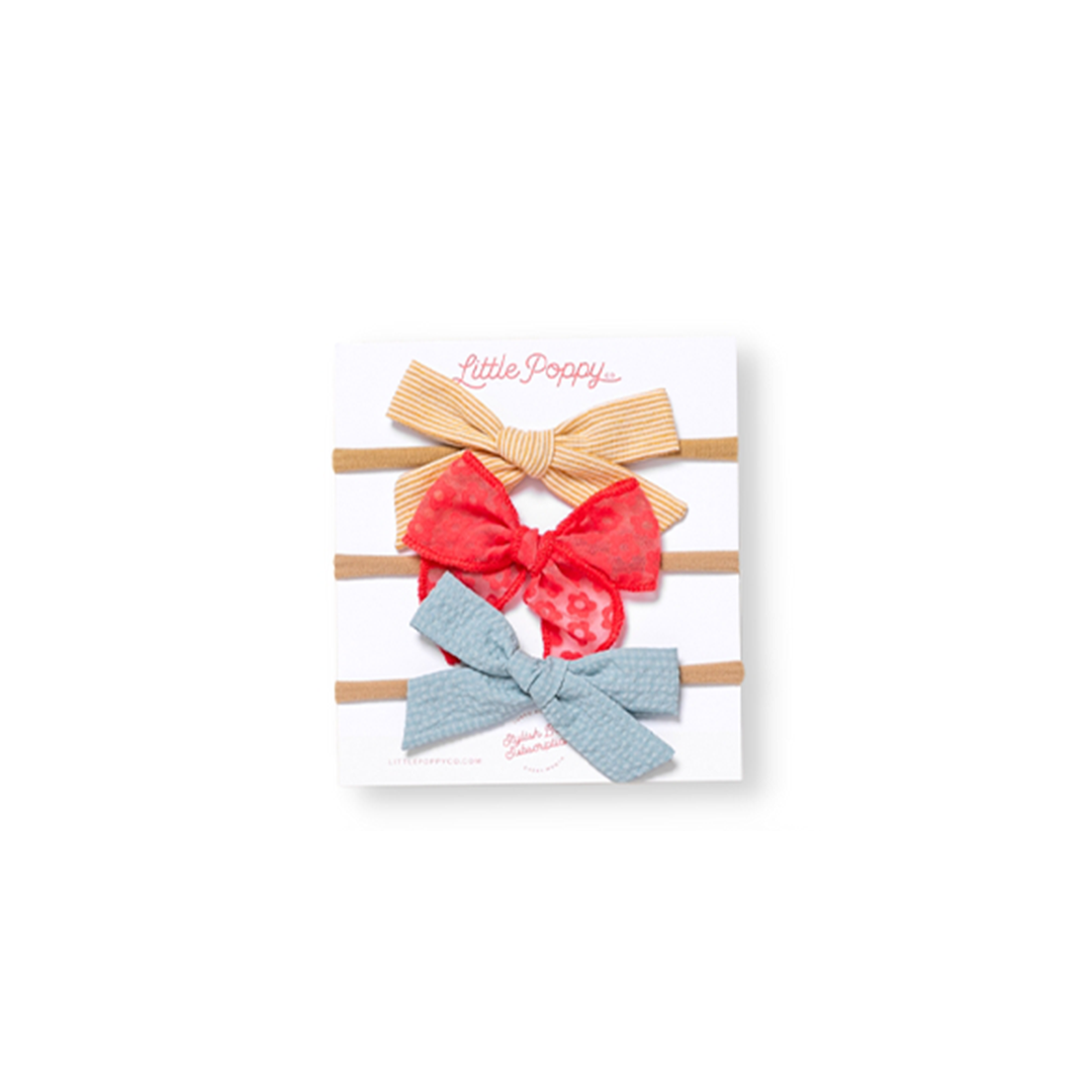 The Dahlia Headband Bow Set Little Poppy Co. Mini on Nylon Headband Tan 