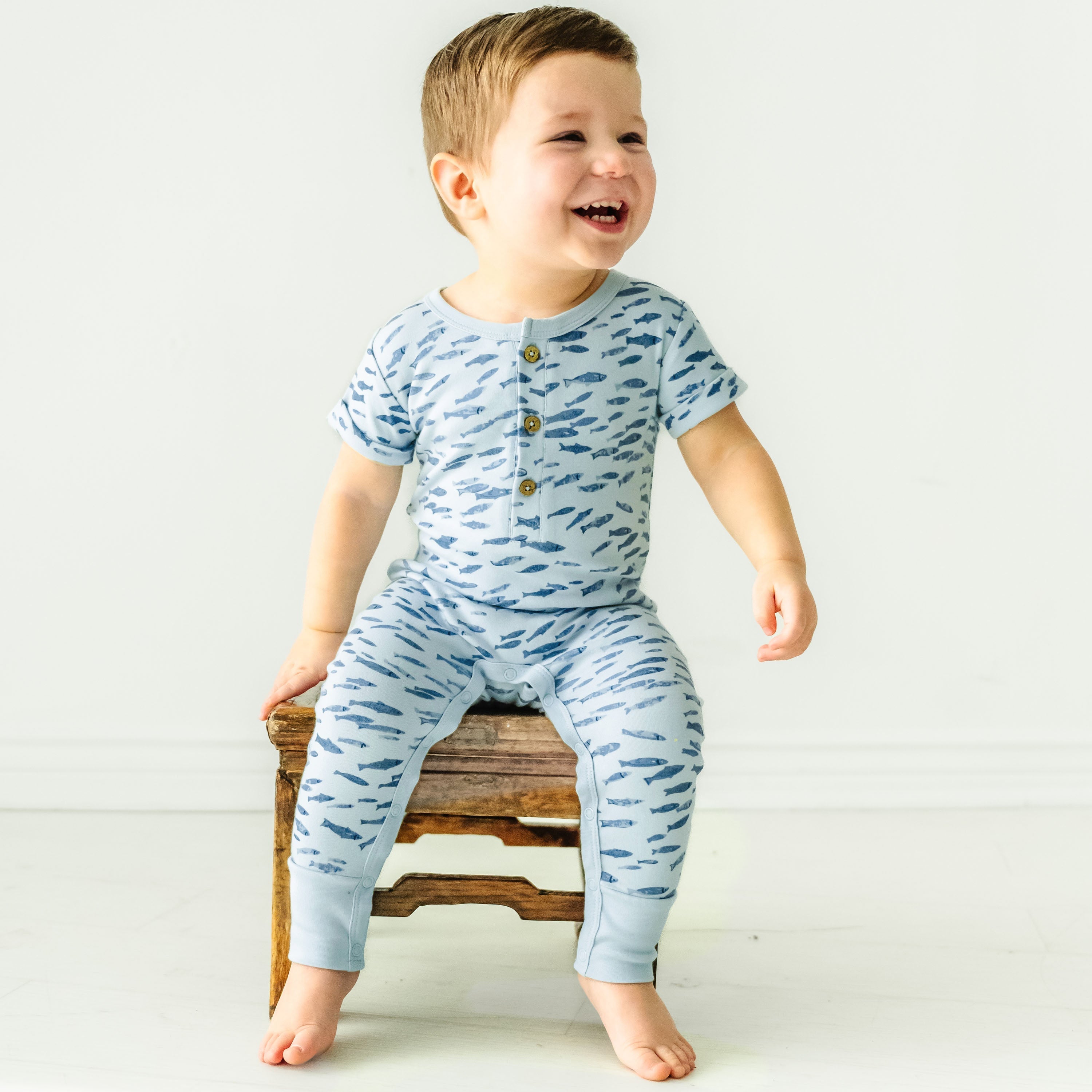 Organic Baby Short Sleeve Button Romper - Minnow Makemake Organics   