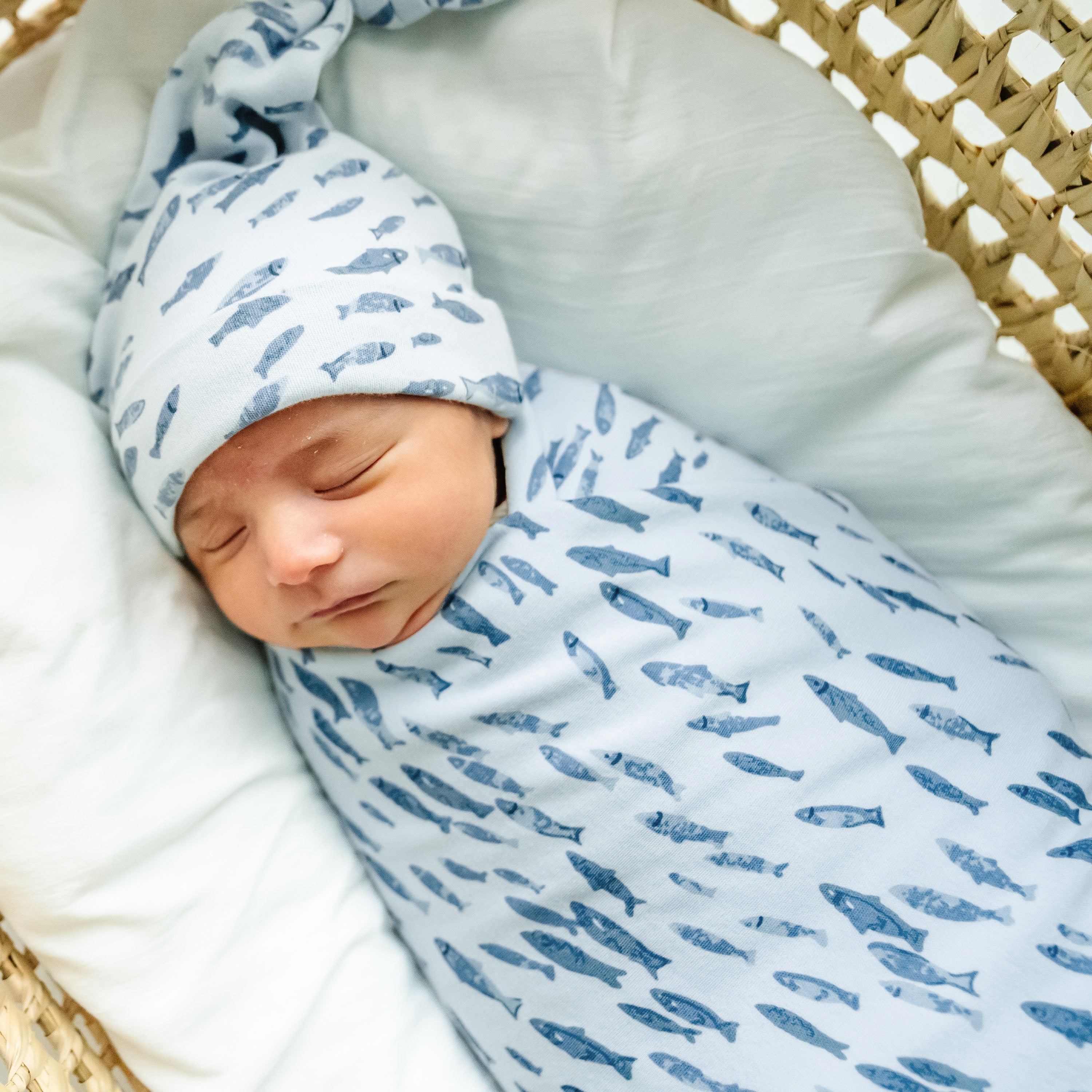 Organic Baby Swaddle Blanket & Hat - Minnow Makemake Organics   